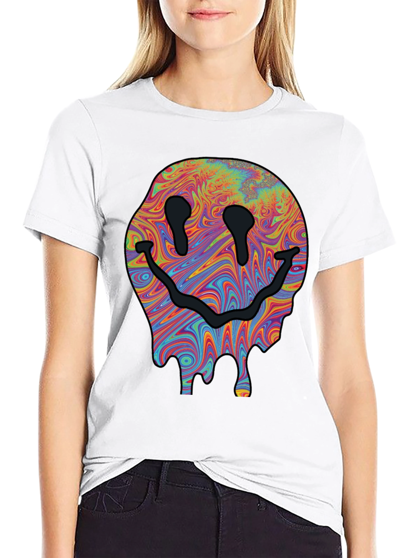 Black Melting Smiley Face Graphic Tee - Black view 9