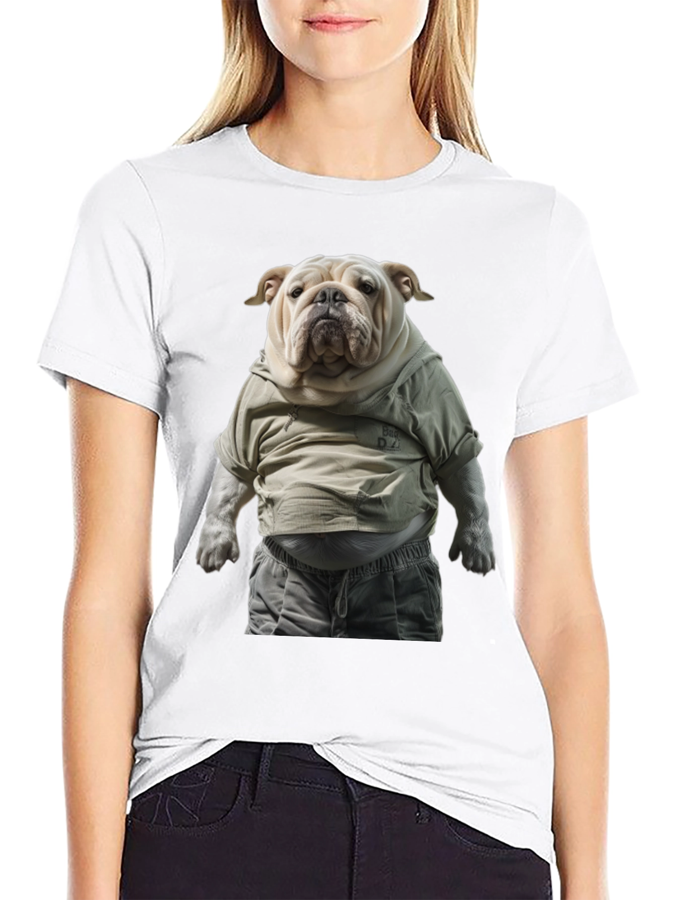 Black Bulldog in Hoodie Graphic Tee view 9