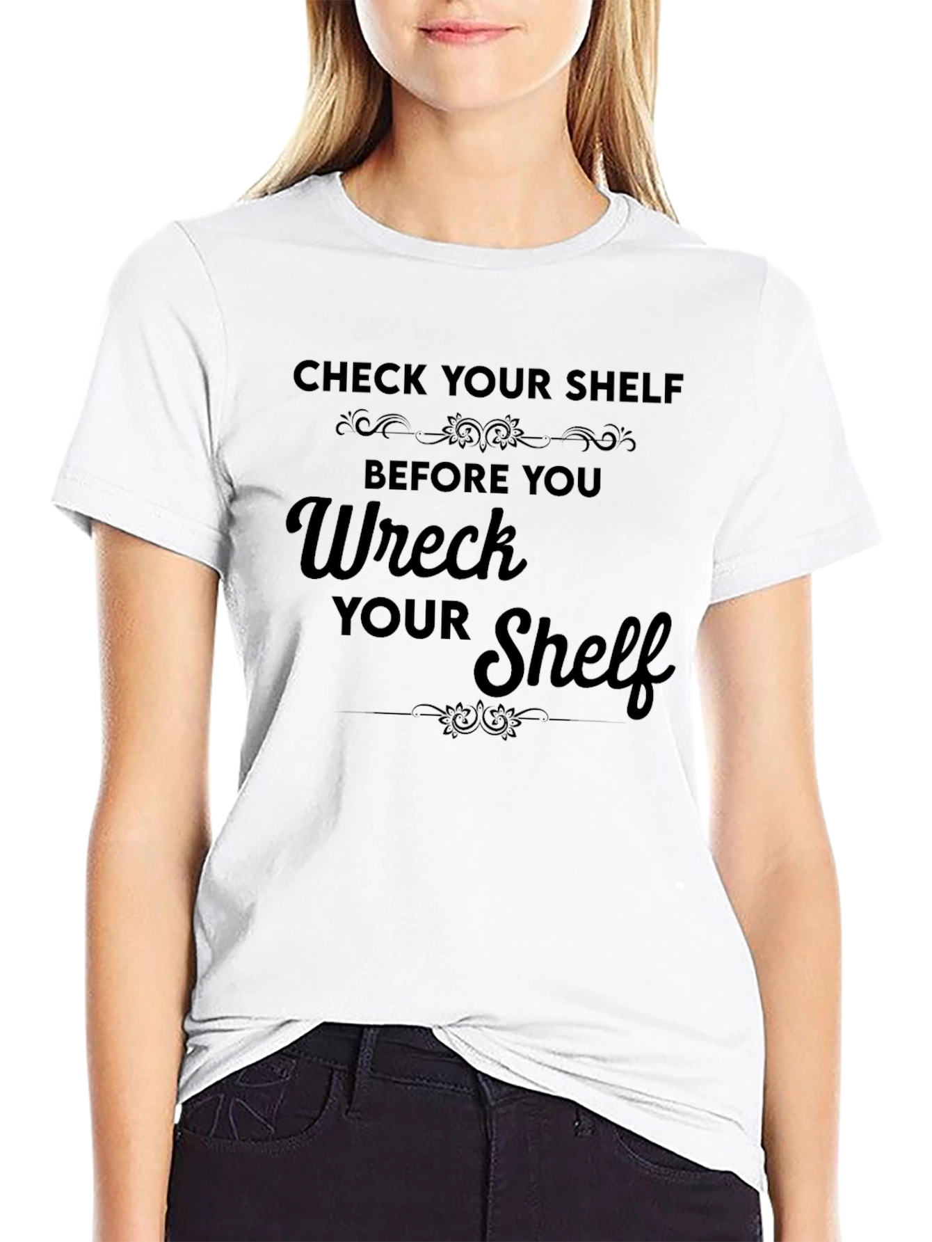 Black Check Your Shelf T-Shirt - Funny Pun Tee view 9