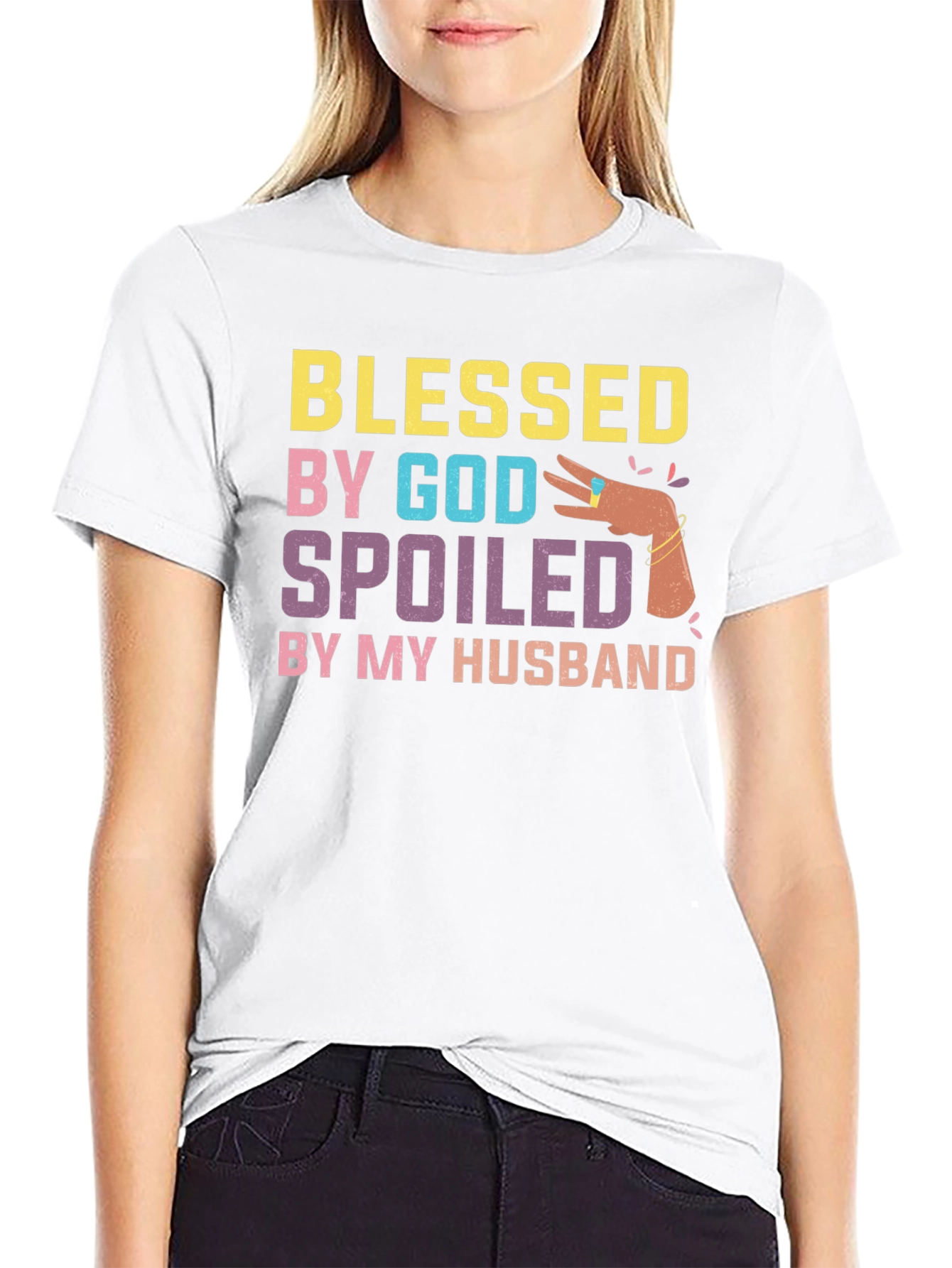 Black Blessed by God Spoiled by my Husband T-Shirt view 9