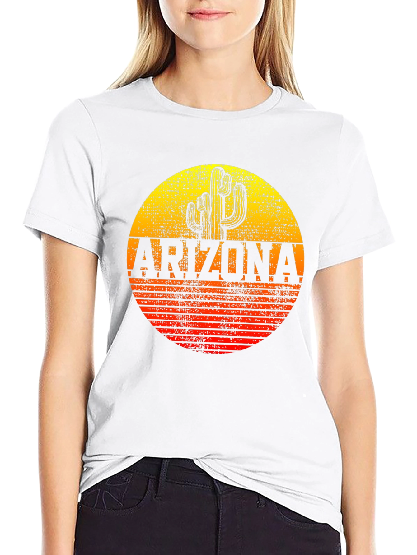 Black Arizona Cactus Graphic T-Shirt - Retro Sunset Design view 9