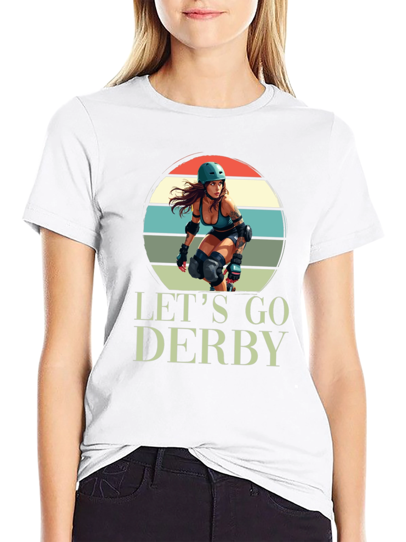 Black Let's Go Derby T-Shirt Roller Girl Retro Style view 9