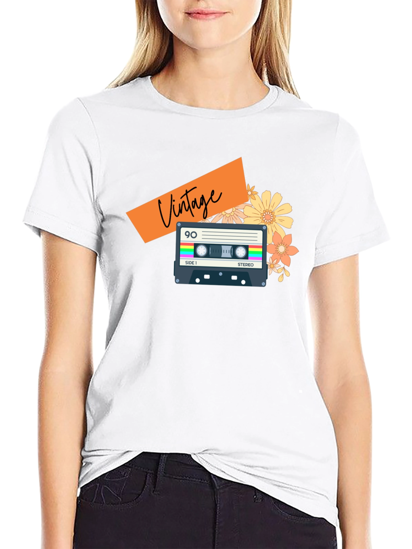 Black Vintage Cassette Tape Graphic Tee - Retro 90s Style view 9