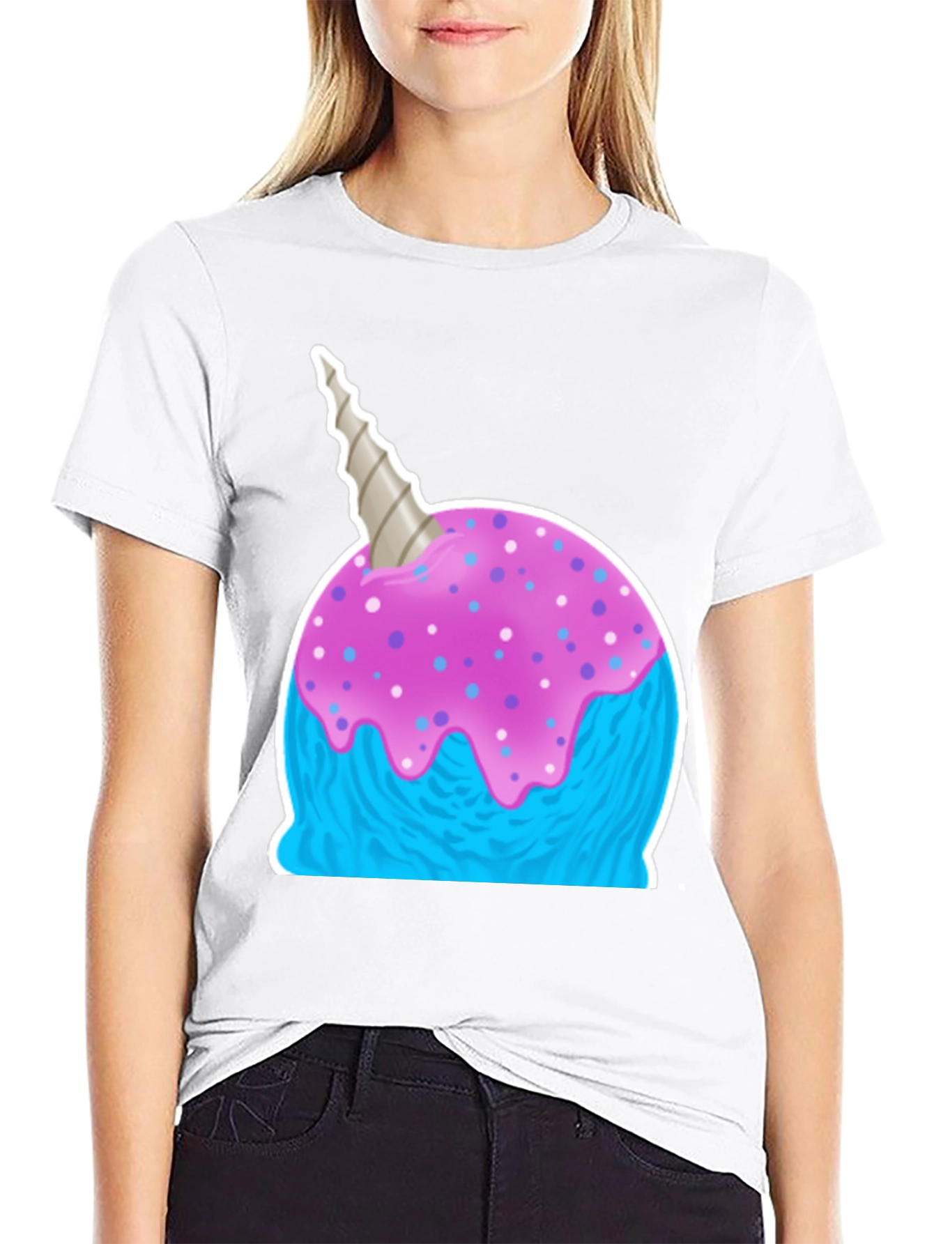 Black Narwhal Ice Cream Graphic Tee - Fun Novelty Shirt view 9