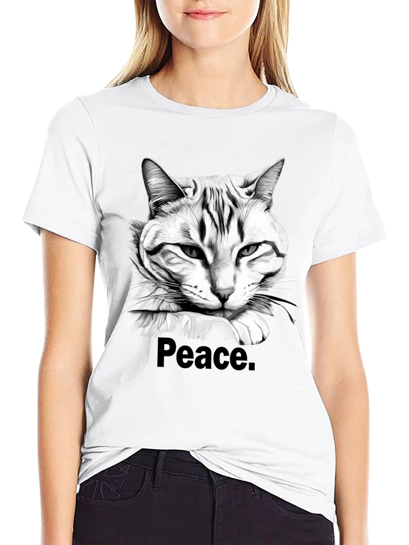 Black Peace Cat Graphic Tee - Men's Black T-Shirt view 9