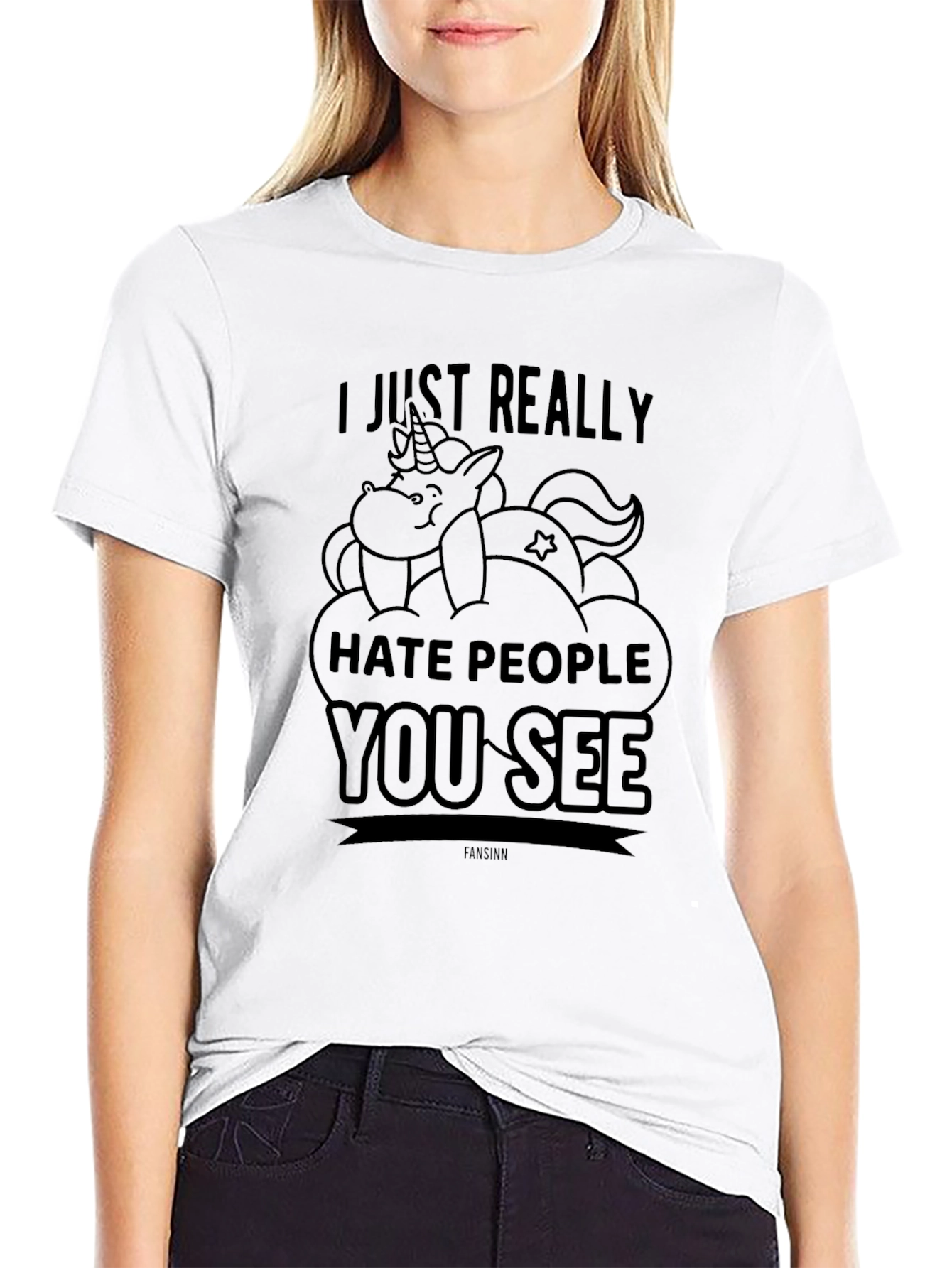 Black Funny Unicorn Hate People Graphic T-Shirt view 9