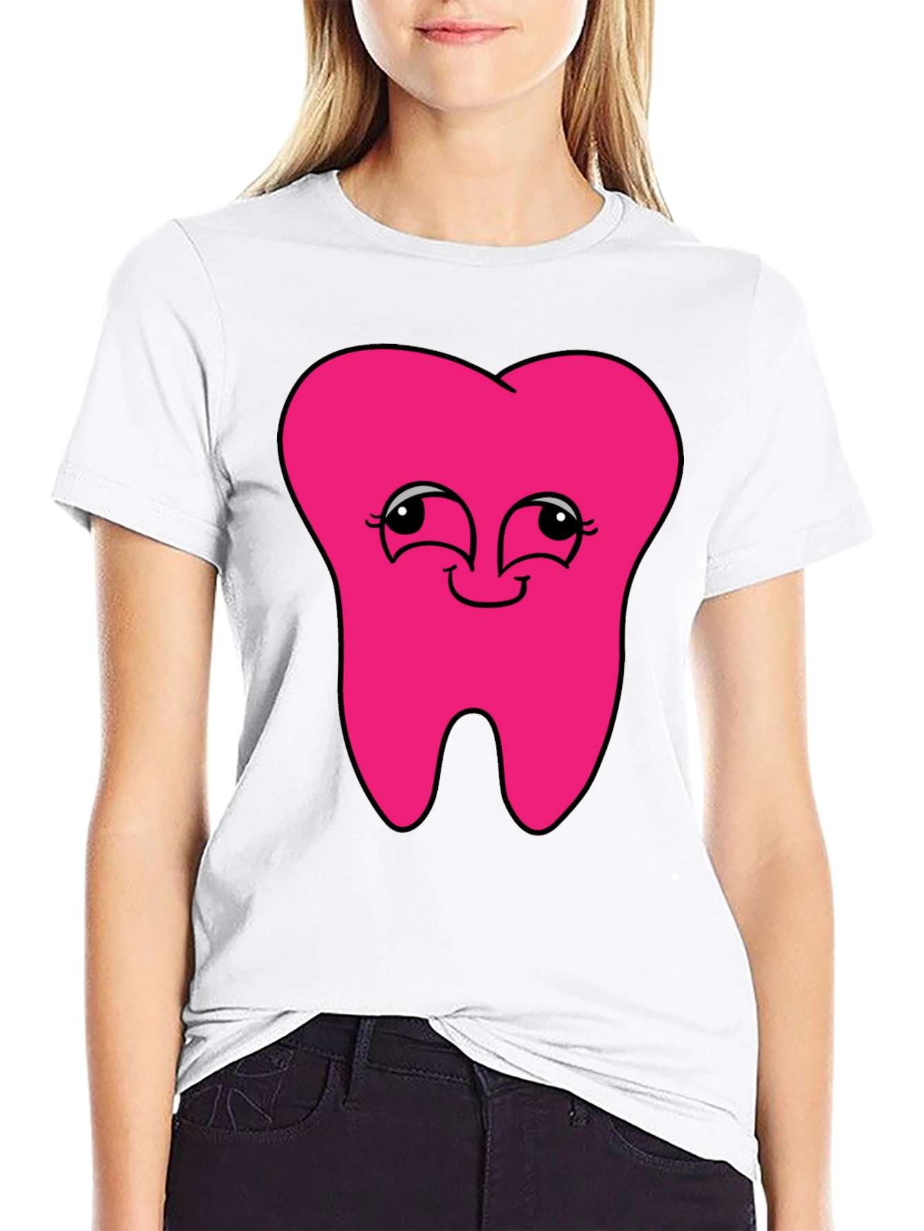 Black Funny Pink Tooth Graphic T-Shirt view 9