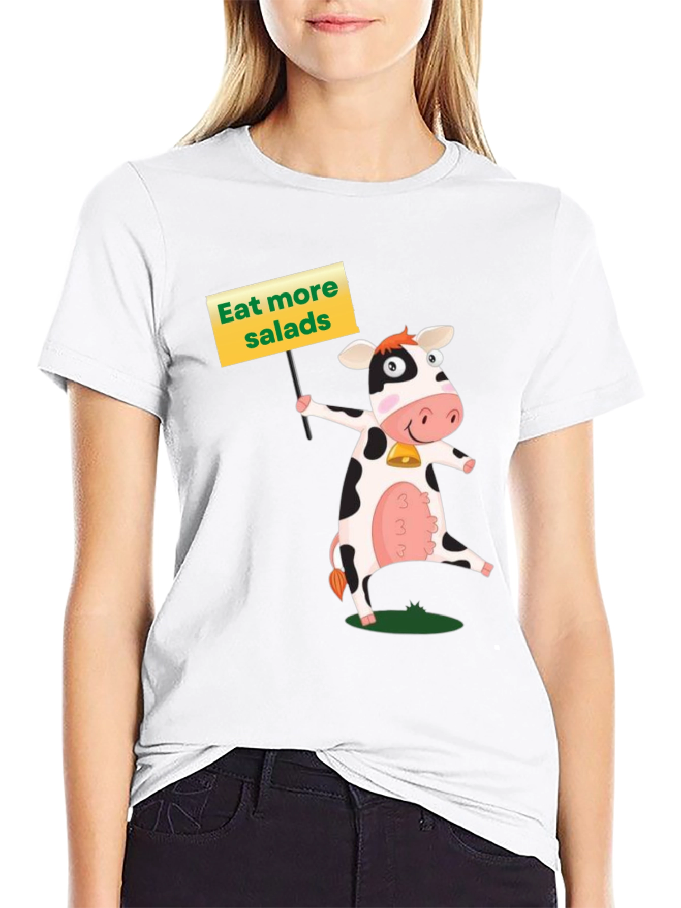 Black Eat More Salads Cow Graphic T-Shirt view 9