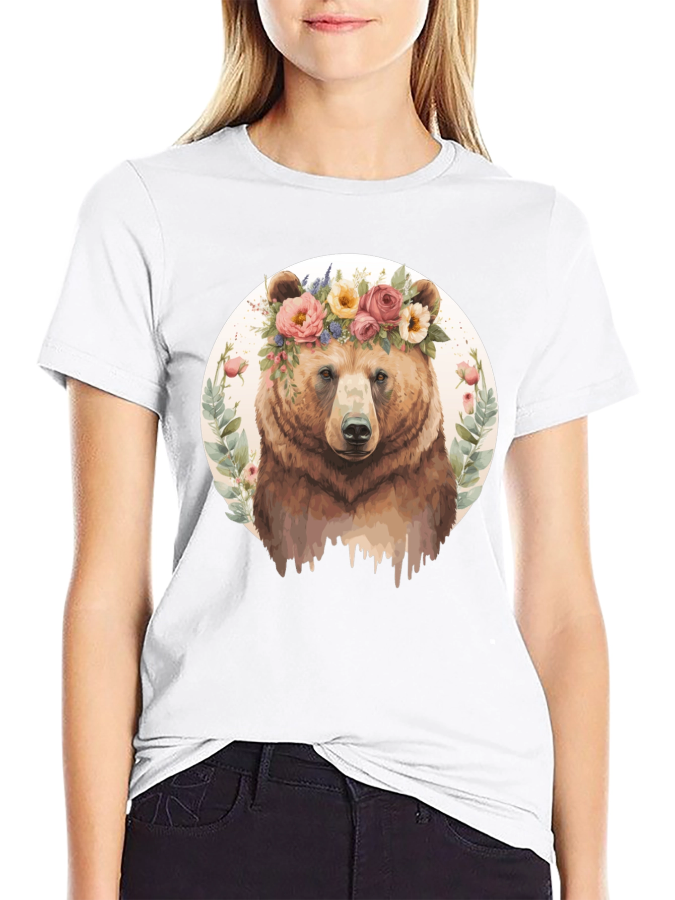 Black Floral Bear Graphic Tee - Men's Black T-Shirt view 9
