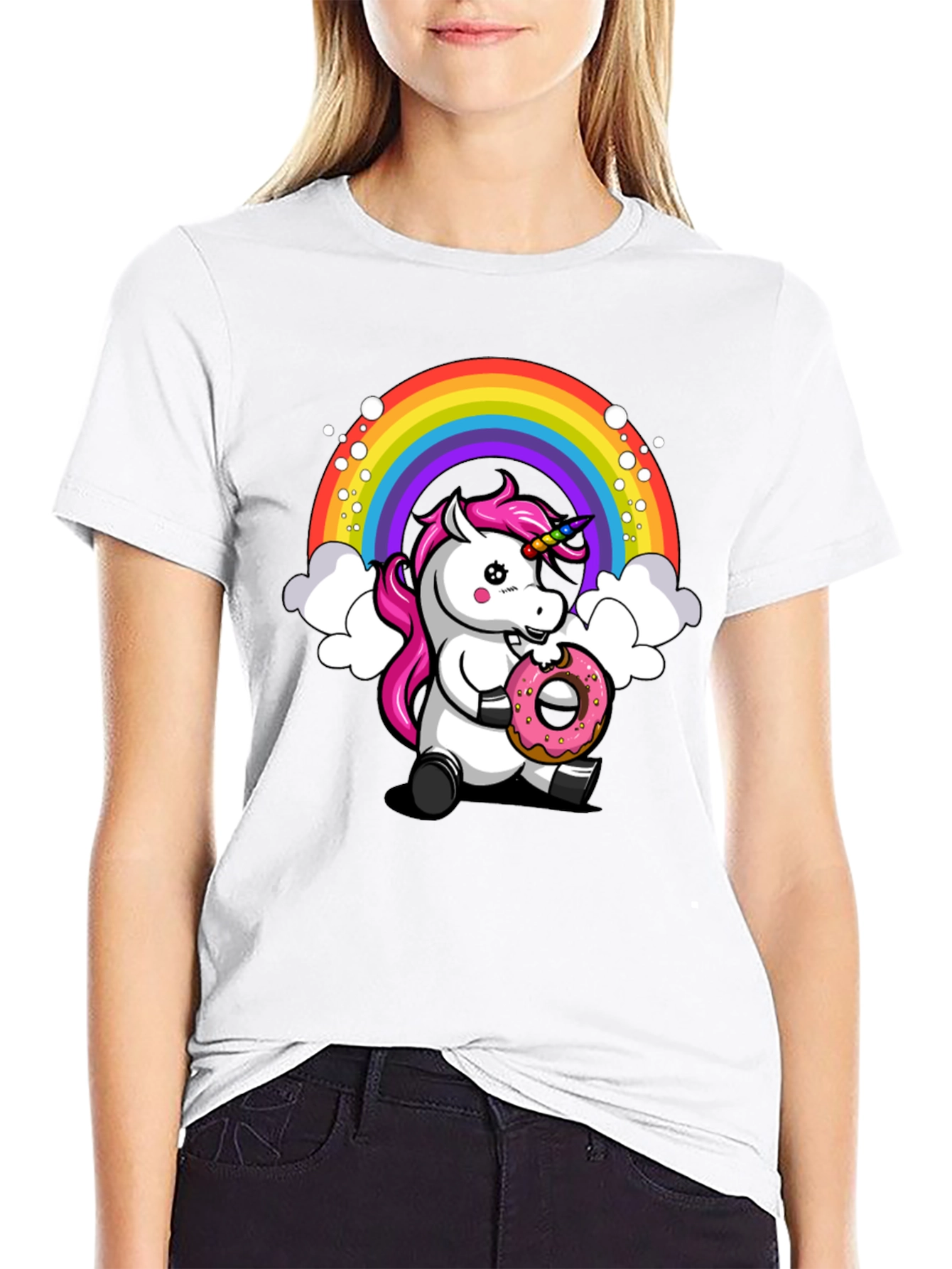 Black Unicorn Donut T-Shirt - Rainbow Graphic Tee view 9