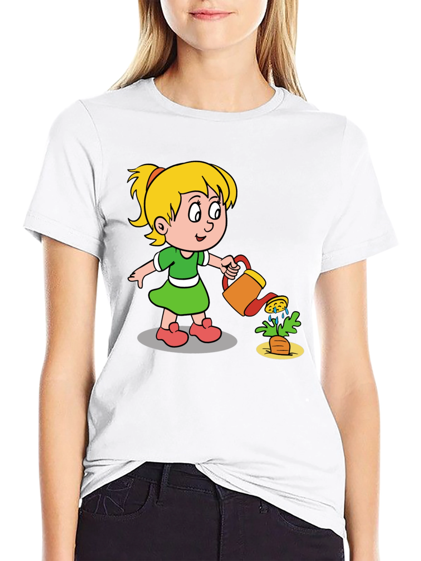 Black Cartoon Girl Gardening T-Shirt view 9