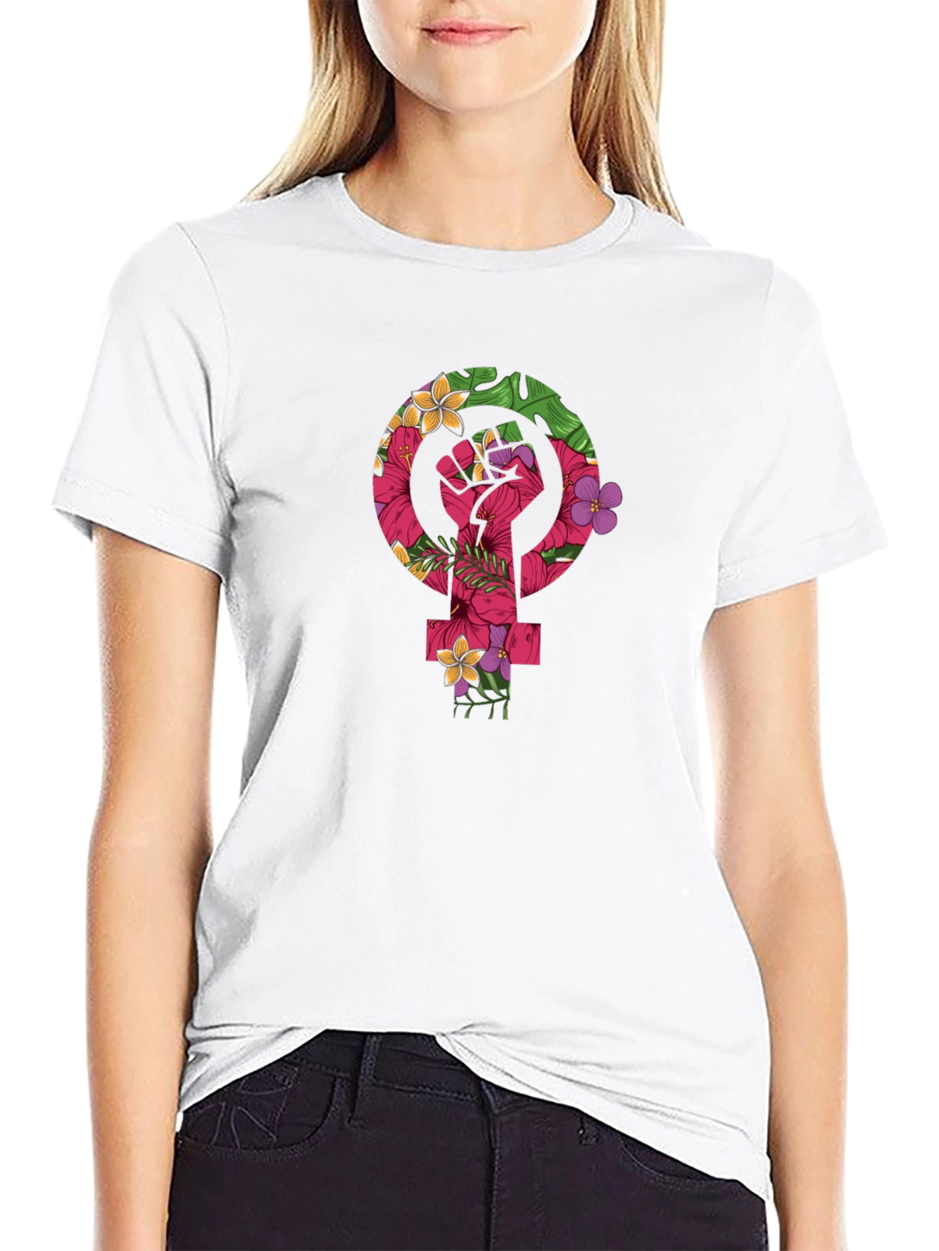 Black Feminist Floral Fist T-Shirt view 9
