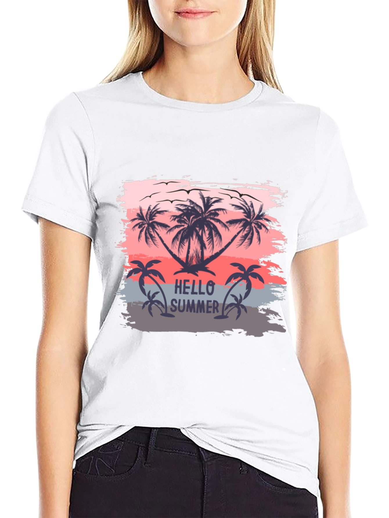 Black Hello Summer Palm Tree T-Shirt view 9