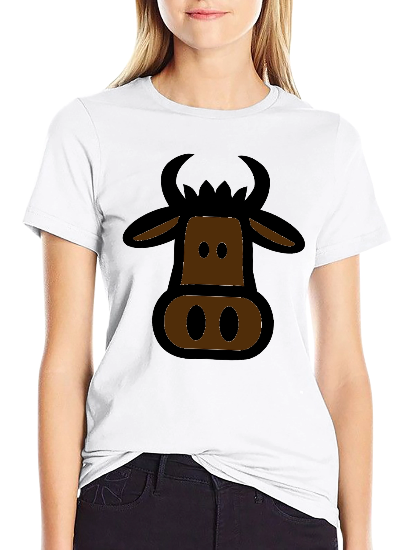 Black Cartoon Cow Graphic Black T-Shirt view 9