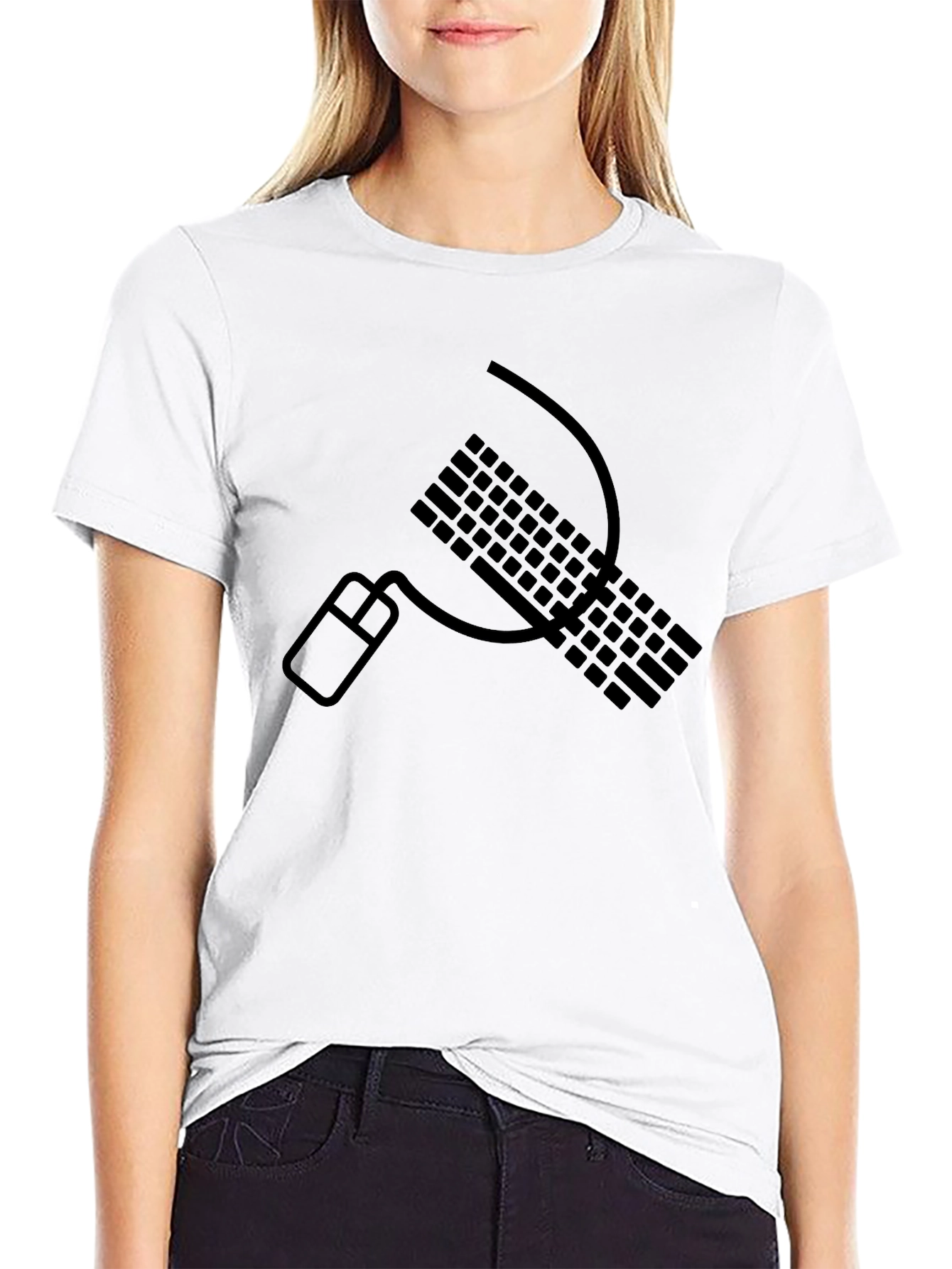 Black Funny Keyboard Hammer and Mouse Sickle T-Shirt view 9