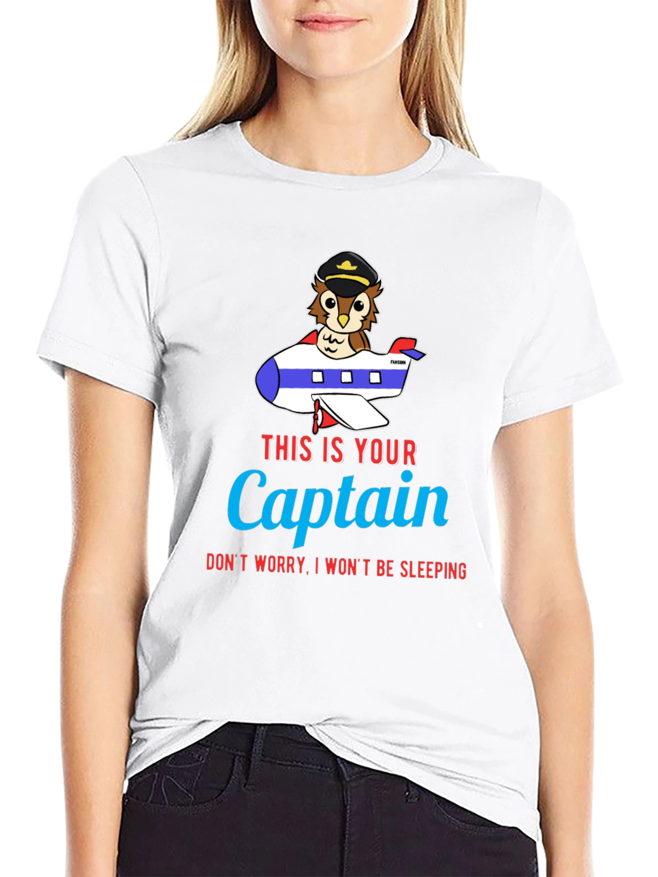 Black Owl Captain Airplane T-Shirt - Funny Pilot Tee view 9