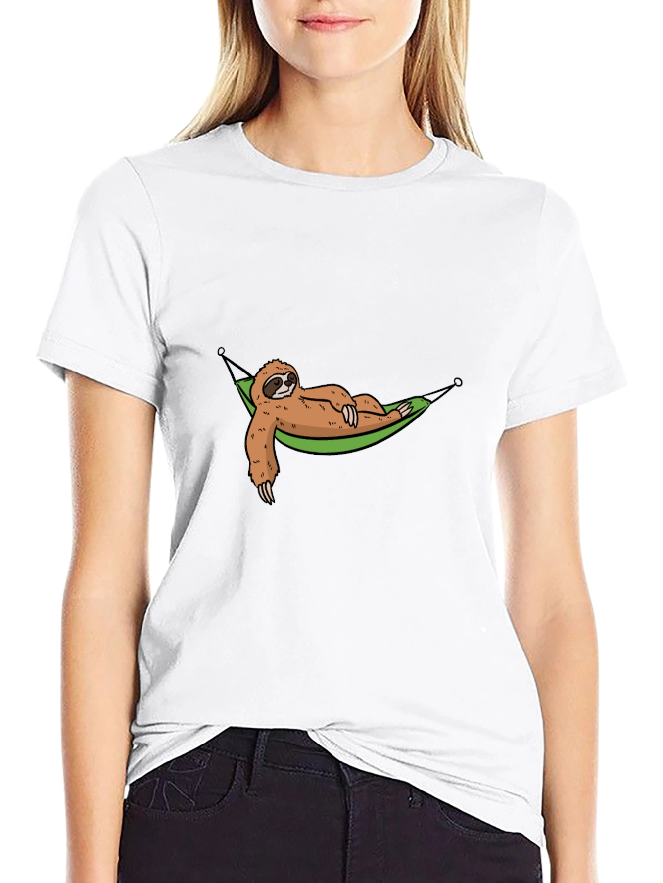 Black Lazy Sloth Hammock Graphic Tee - Relaxed Style view 9