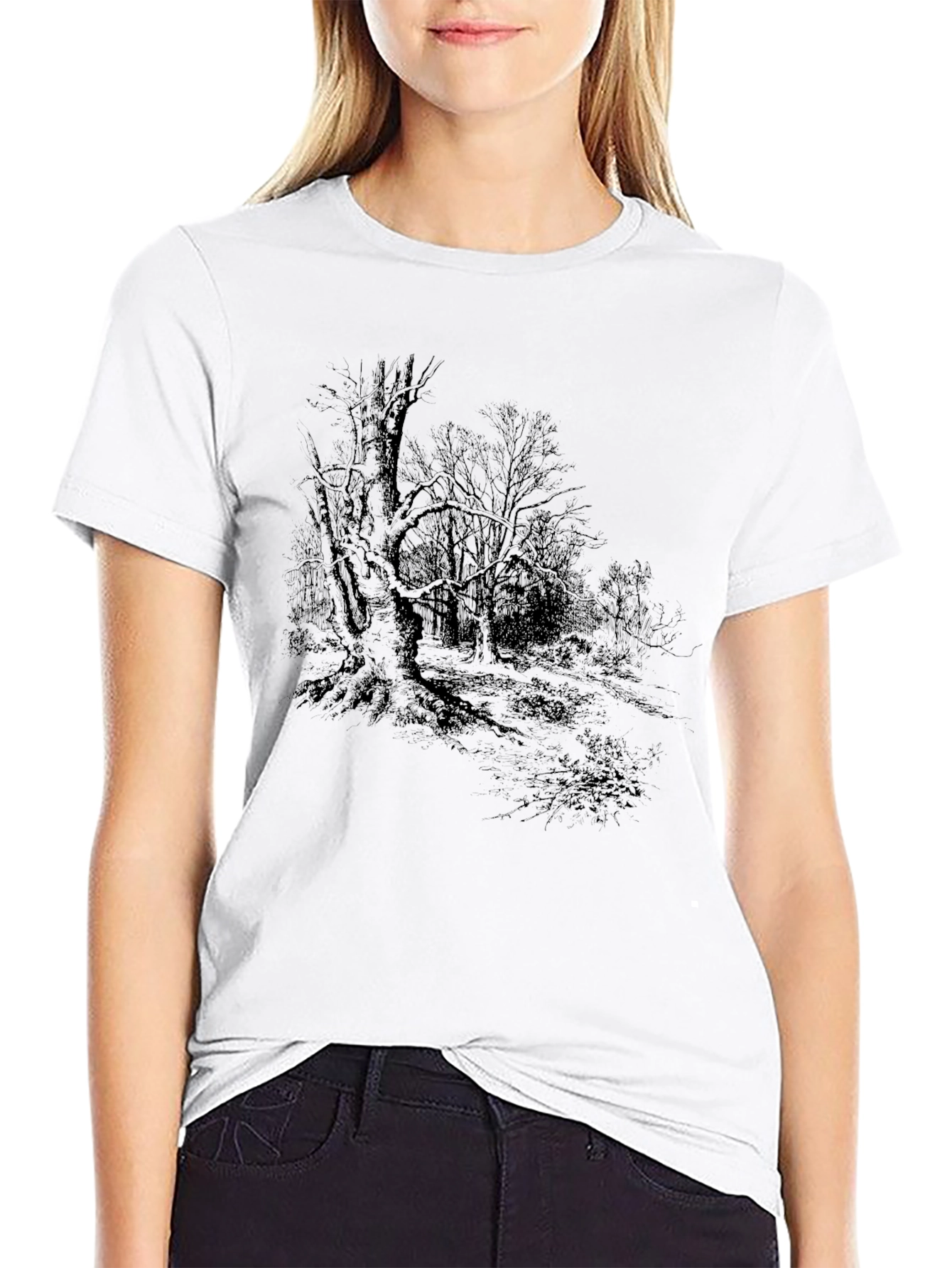 Black Men's Black Forest Print Graphic Tee view 9