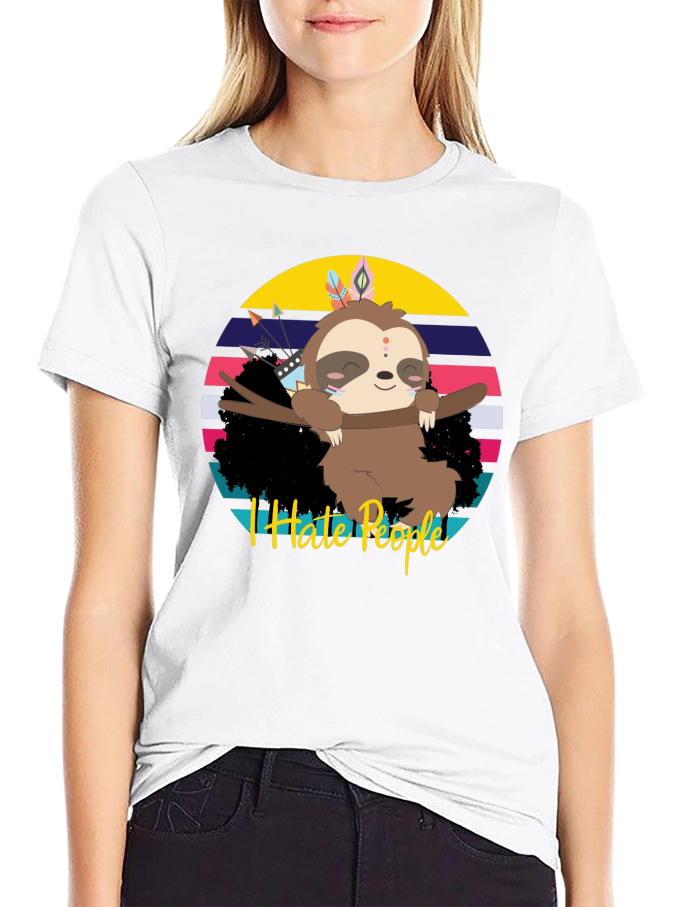 Black I Hate People Sloth Graphic Tee view 9
