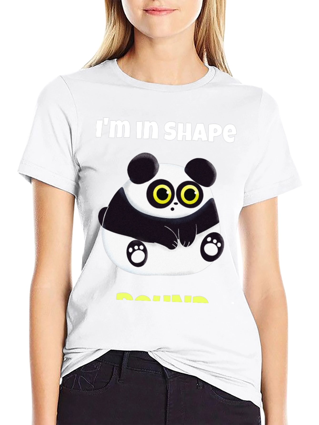 Black Funny Panda Round Shape T-Shirt view 9