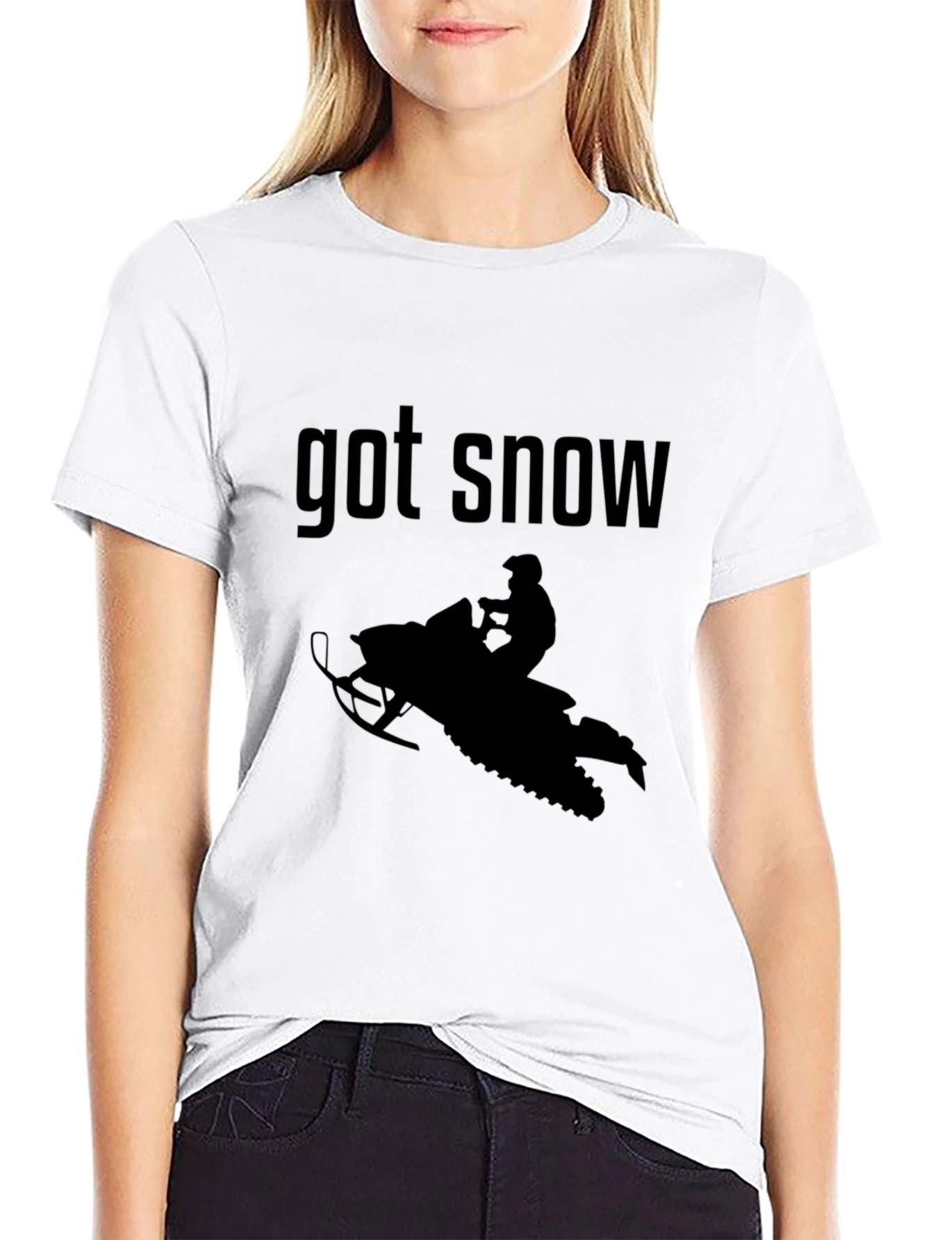 Black Got Snow? Graphic Tee - Snowmobile Design view 9