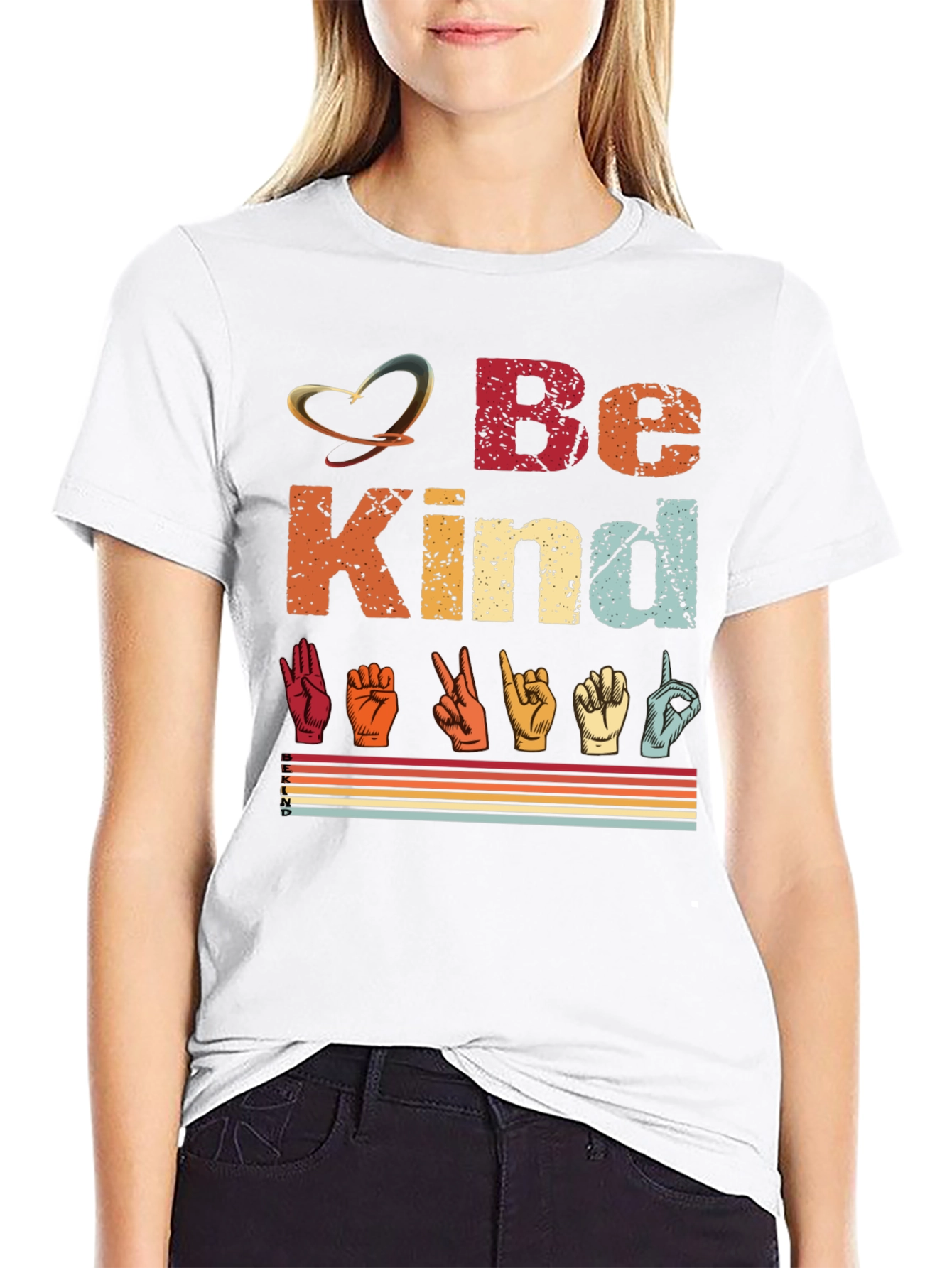 Black Be Kind Sign Language T-Shirt view 9