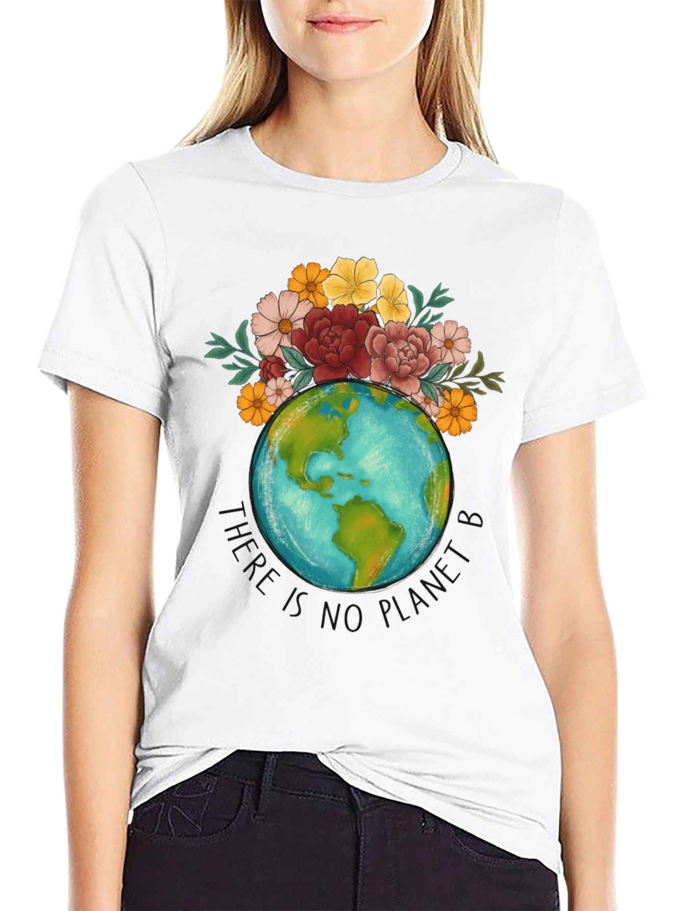 Black Floral Earth Graphic T-Shirt view 9