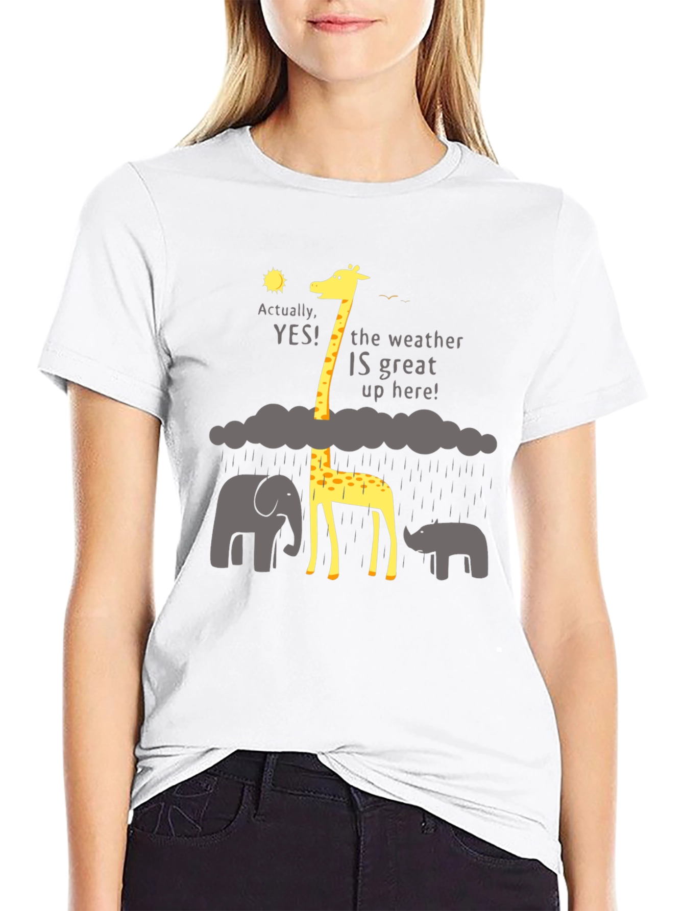 Black Funny Giraffe Weather T-Shirt - Great Up Here! view 9