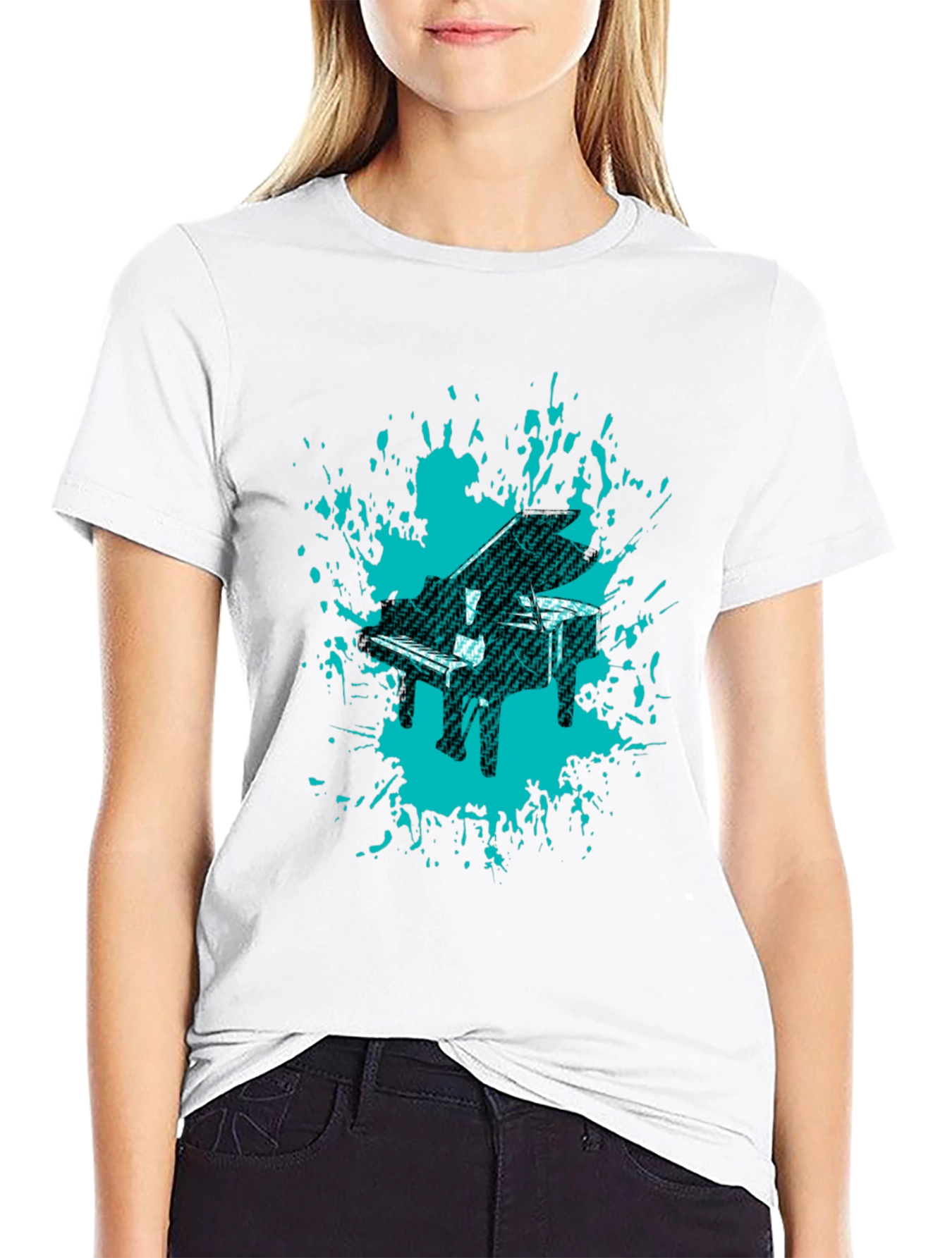 Black Piano Splash Graphic Tee - Cool Music Lover's Shirt view 9