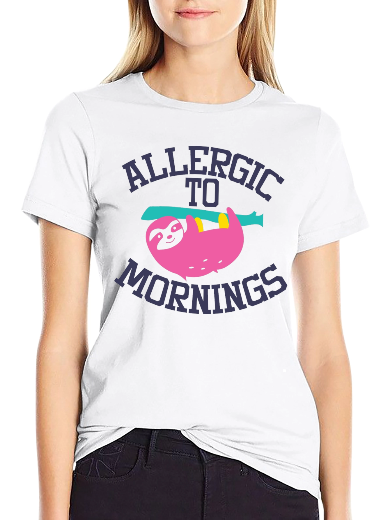 Black Allergic to Mornings Sloth Graphic Tee view 9