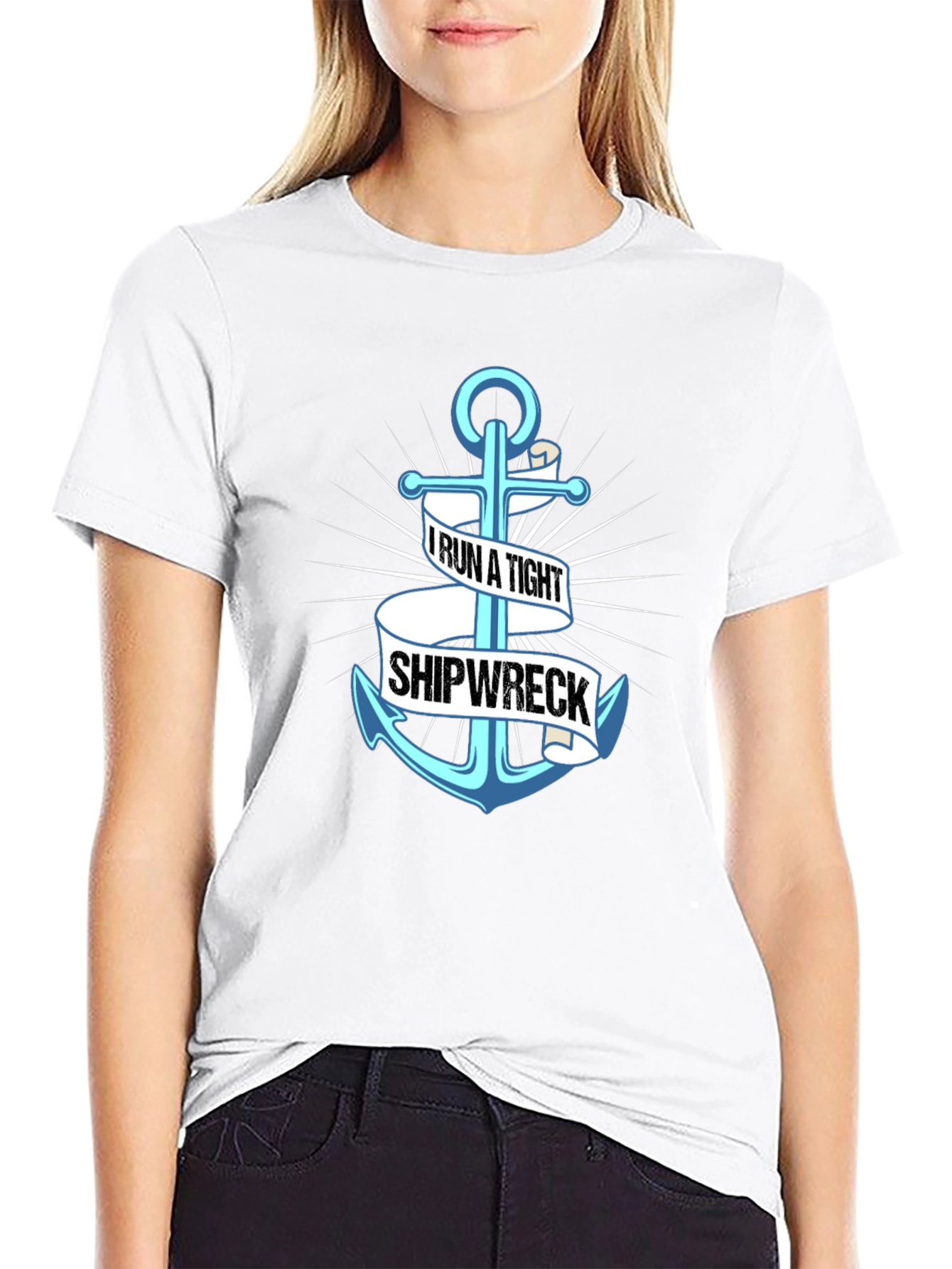 Black I Run A Tight Shipwreck Anchor Graphic Tee view 9