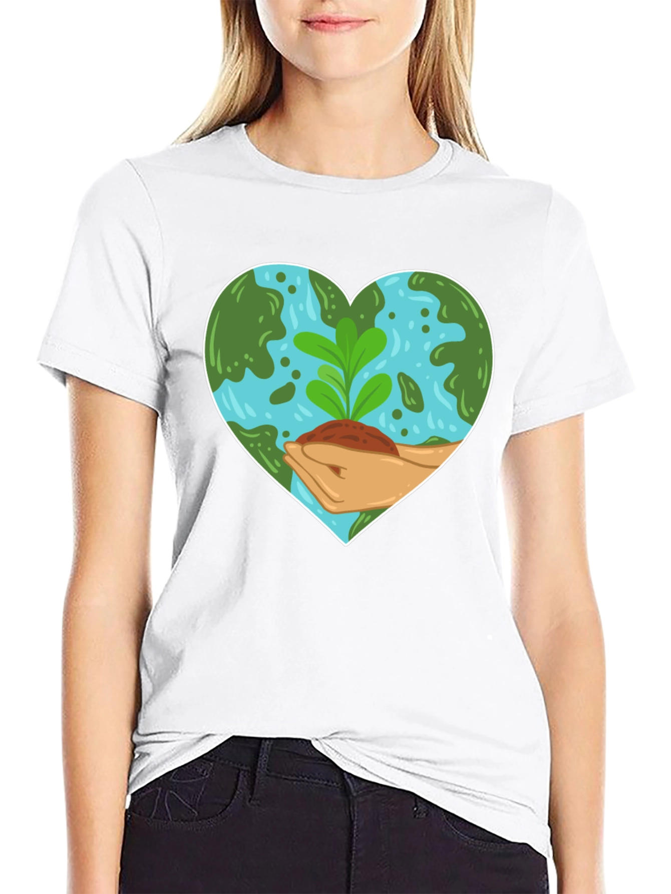 Black Eco Heart T-Shirt: Black, Earth-Loving Design view 9