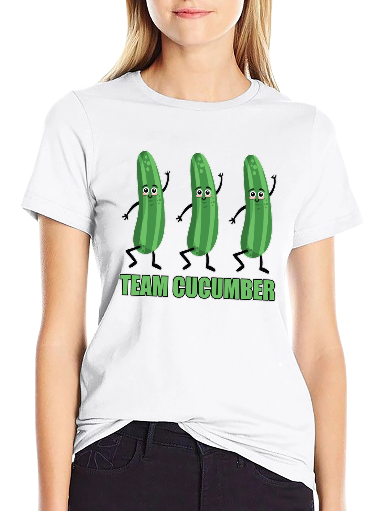 Black Funny Team Cucumber Graphic Print T-Shirt view 9