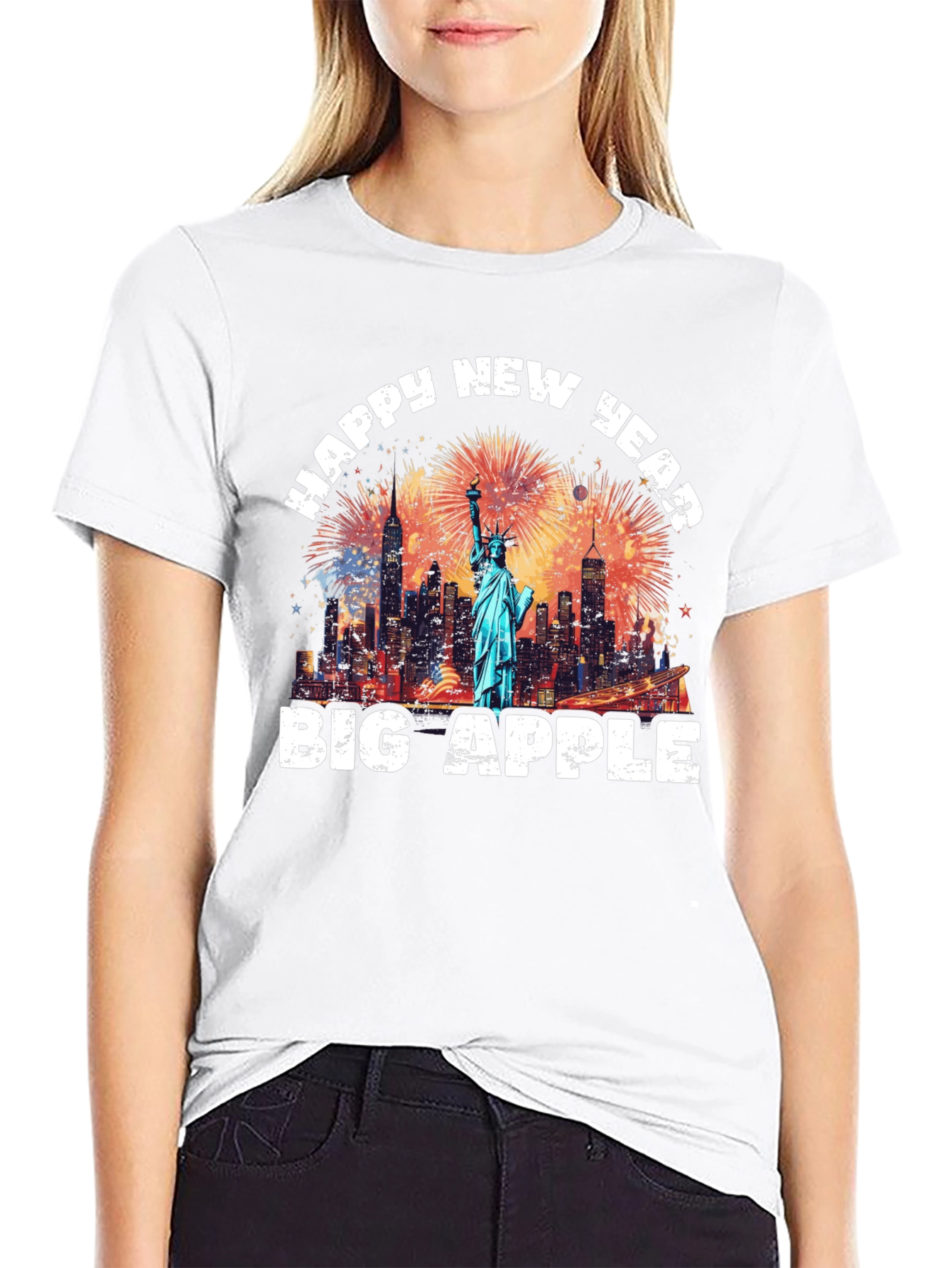 Black Happy New Year Big Apple Graphic Tee view 9