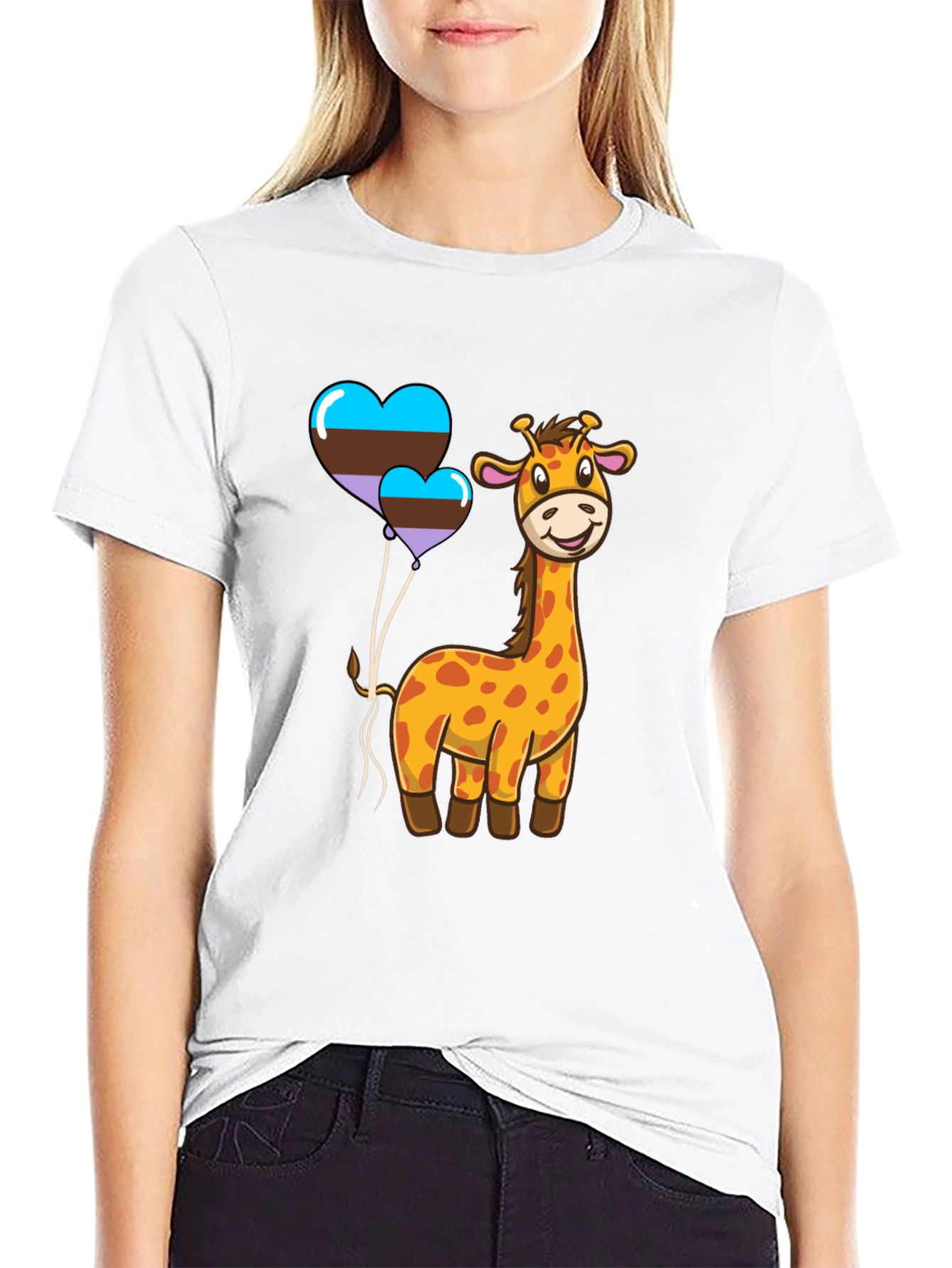 Black Cute Giraffe & Hearts T-Shirt view 9