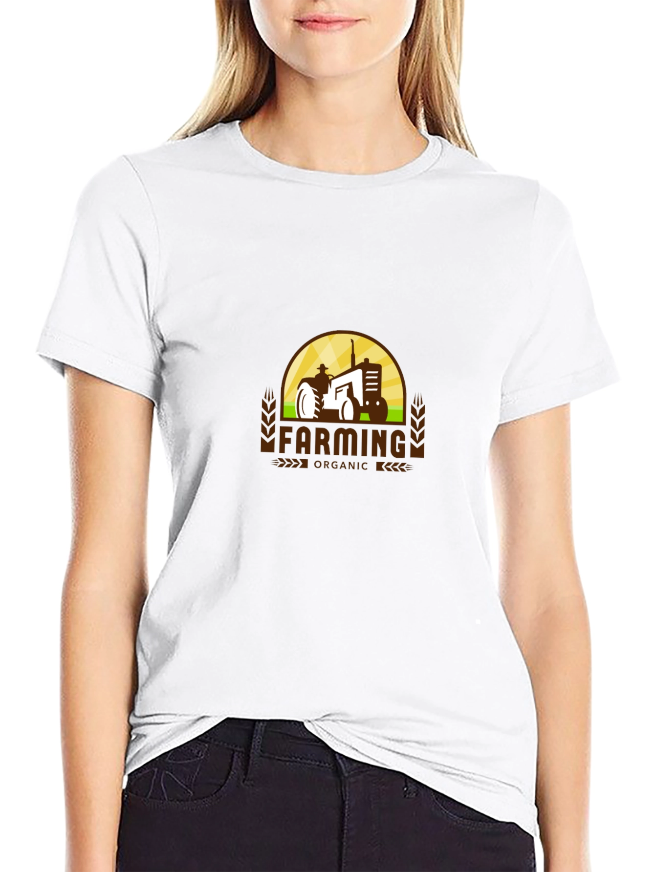 Black Farming Organic Tractor Graphic T-Shirt view 9