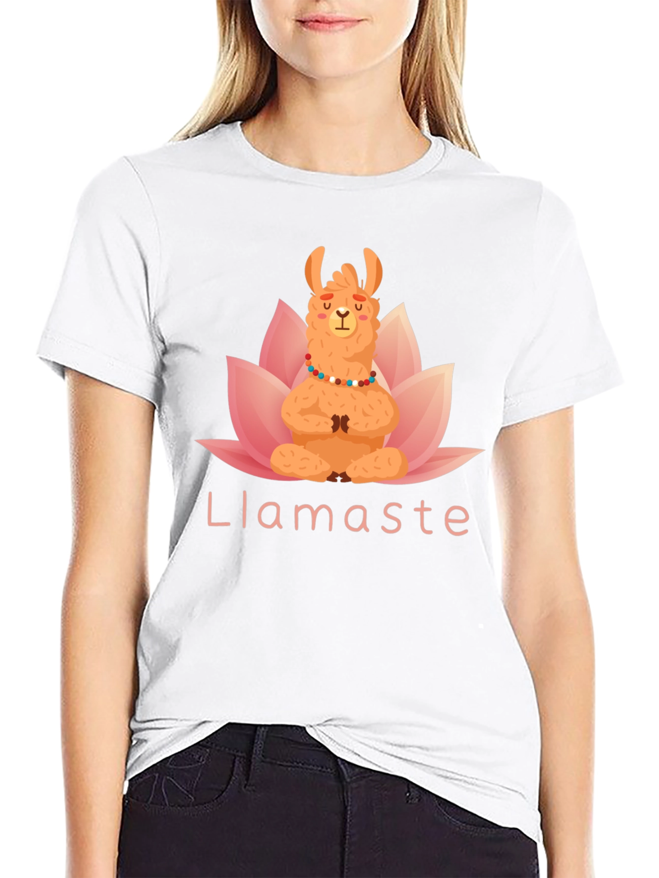 Black Llamaste Yoga T-Shirt - Meditating Llama Lotus Tee view 9