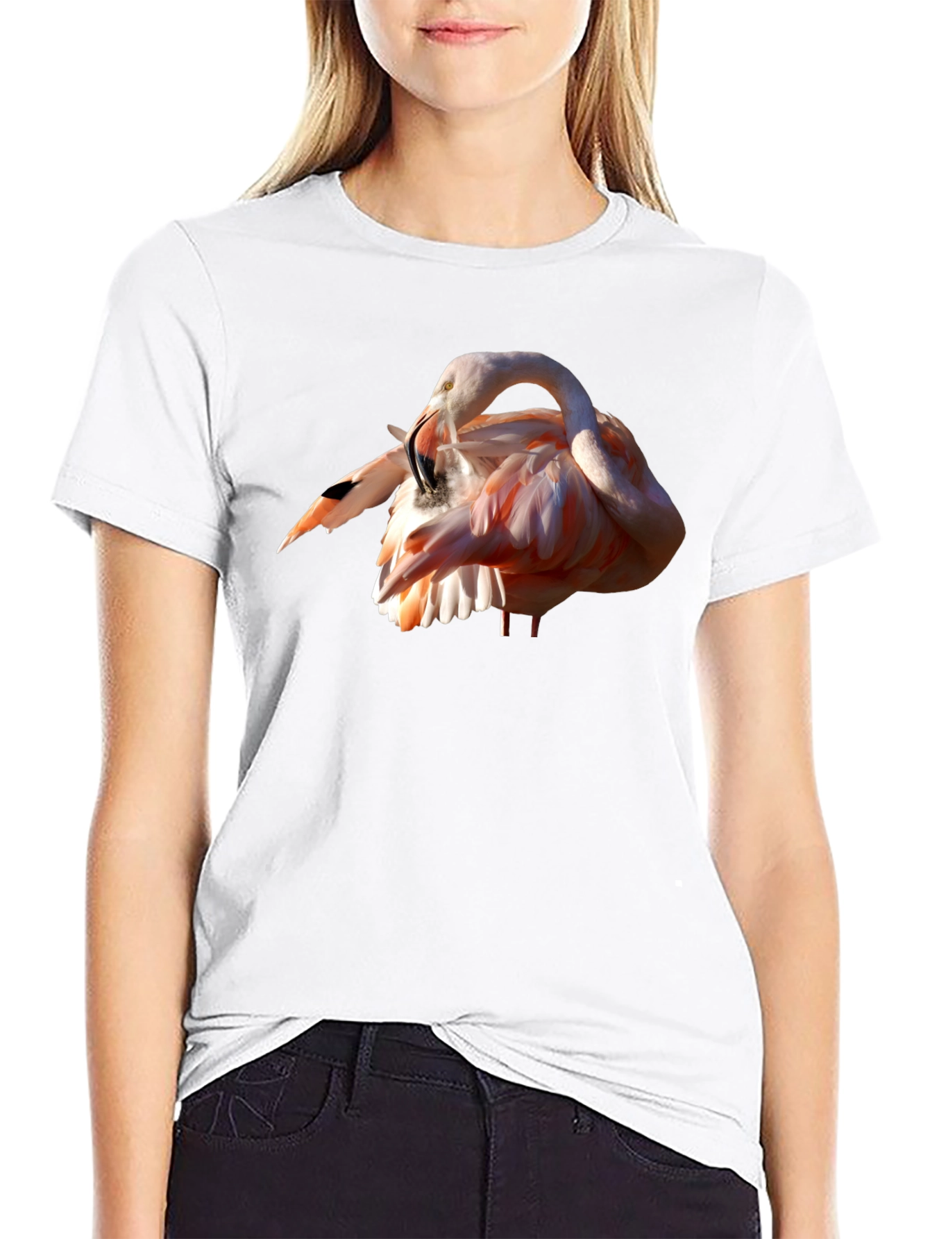 Black Flamingo Print Black T-Shirt view 9