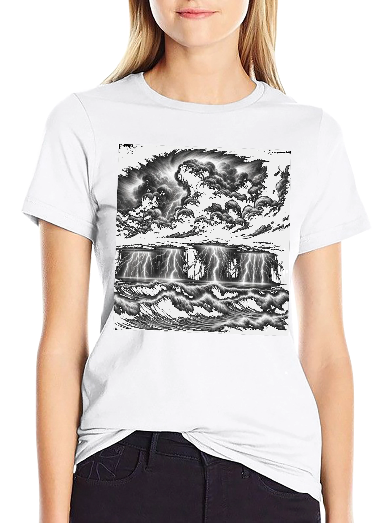 Black Stormy Seas Graphic Tee - Black Cotton T-Shirt view 9