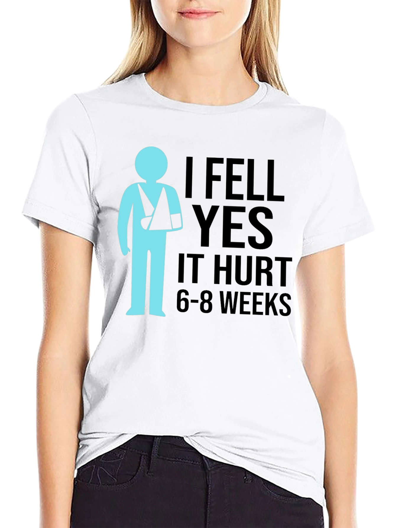 Black I Fell Yes It Hurt Graphic Tee - Broken Arm T-Shirt view 9