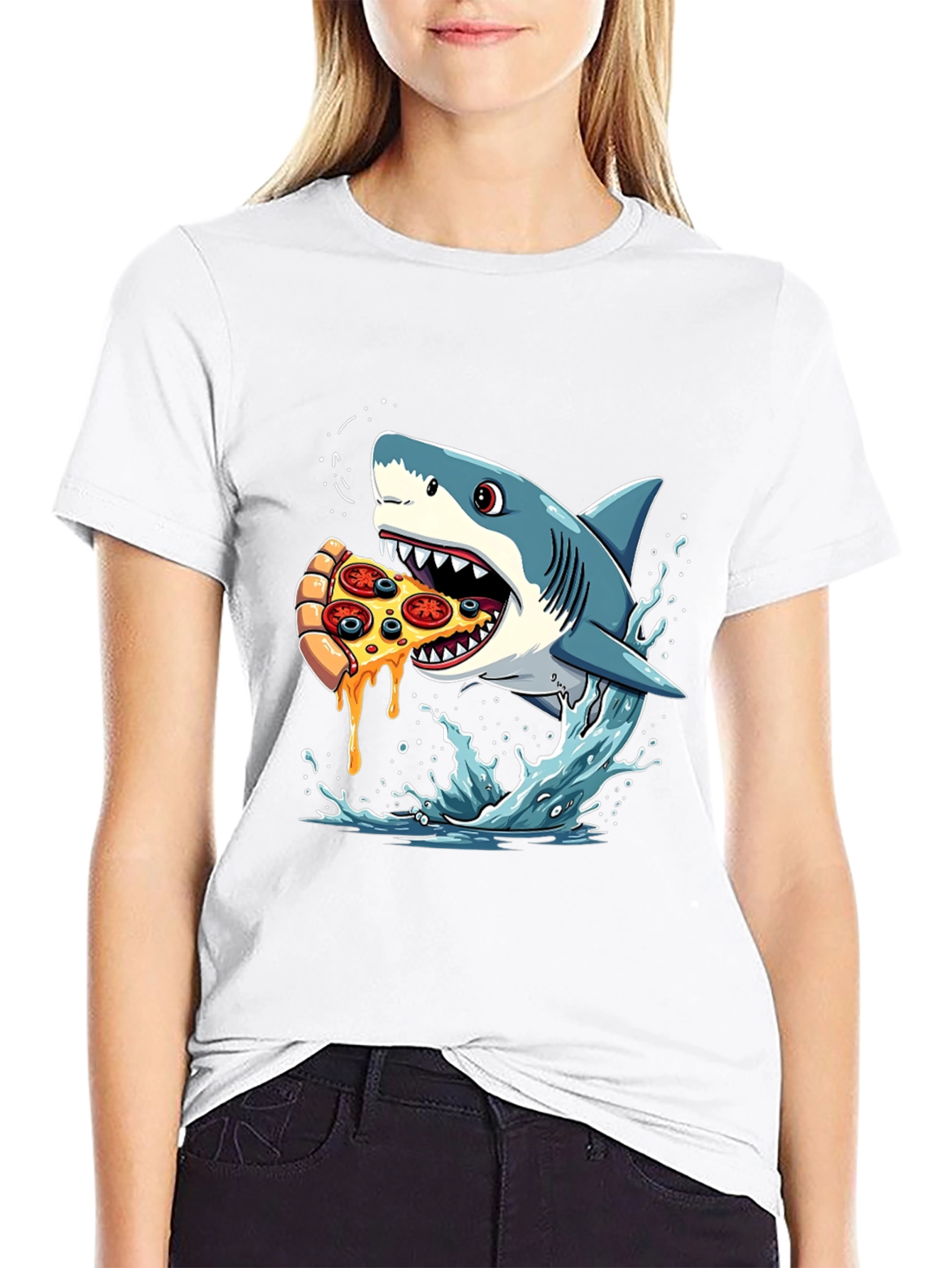 Black Shark Pizza T-Shirt Funny Graphic Tee view 9