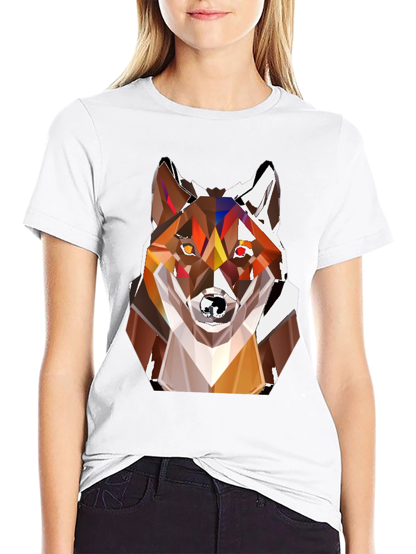 Black Geometric Fox Head T-Shirt - Stylish Graphic Tee view 9
