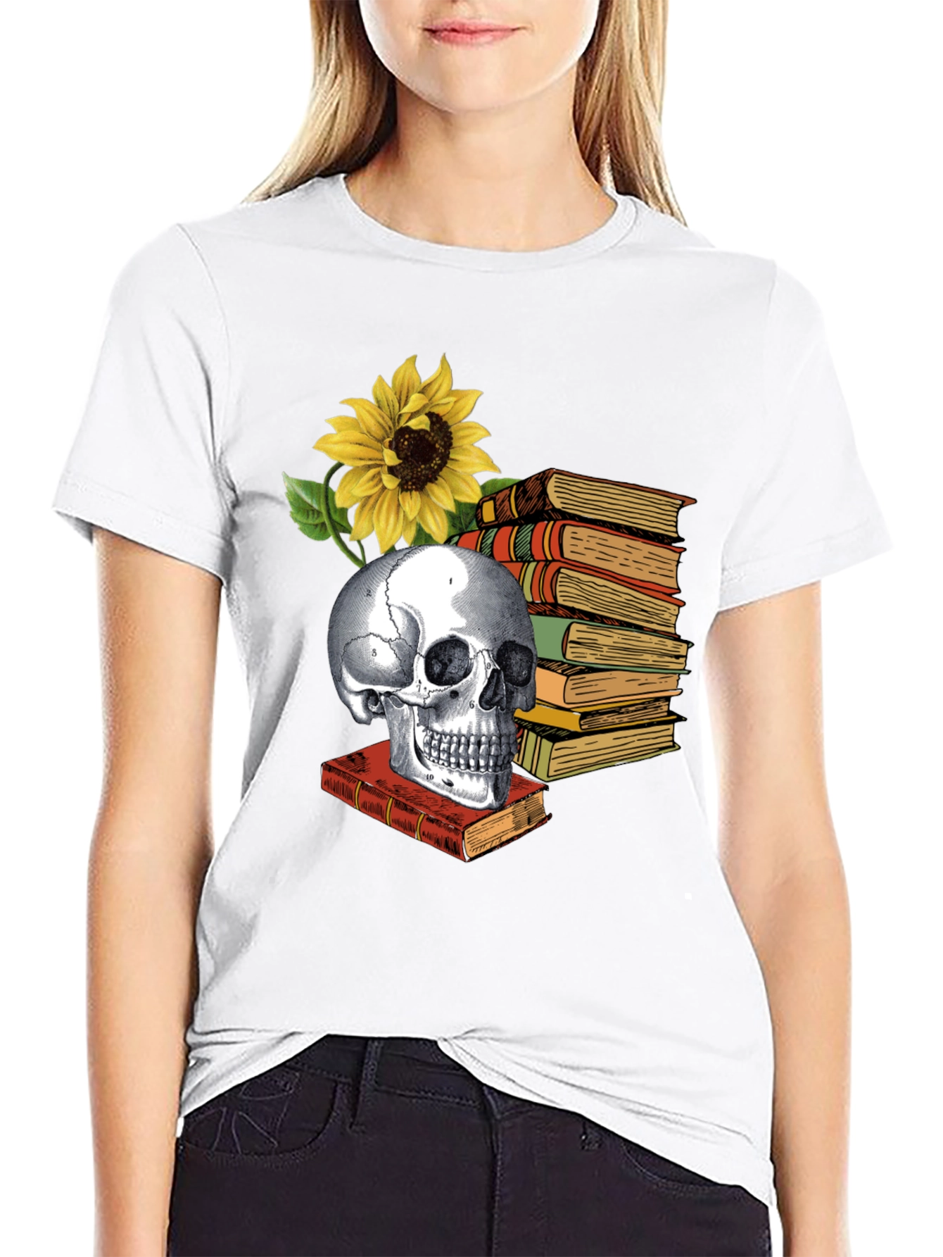 Black Skull & Books Graphic Tee - Read in Peace view 9