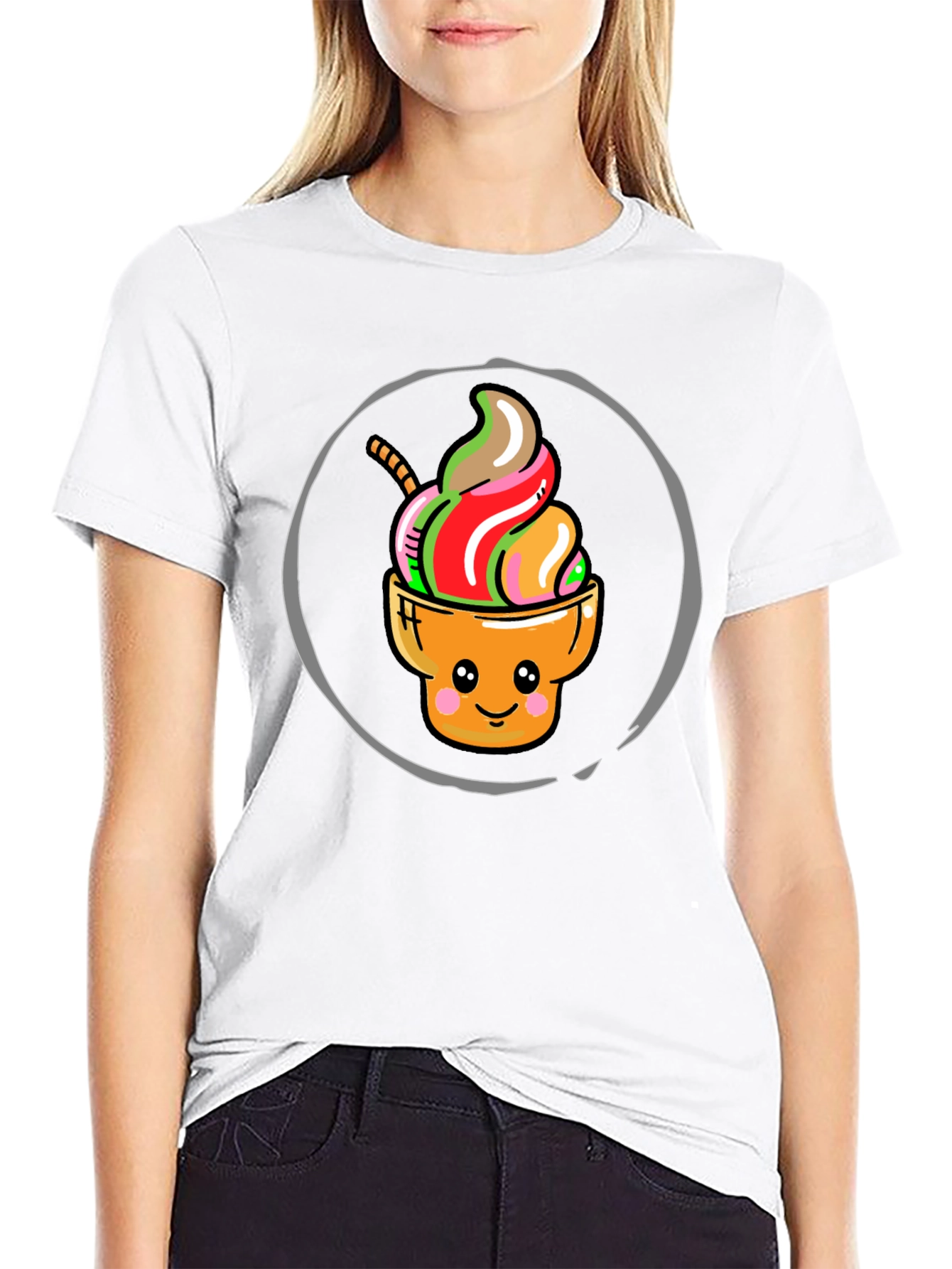 Black Cute Ice Cream Cone Graphic T-Shirt view 9