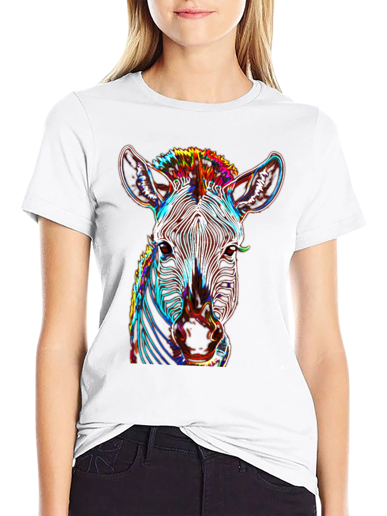 Black Zebra Graphic Tee - Bold Neon Animal Print view 9