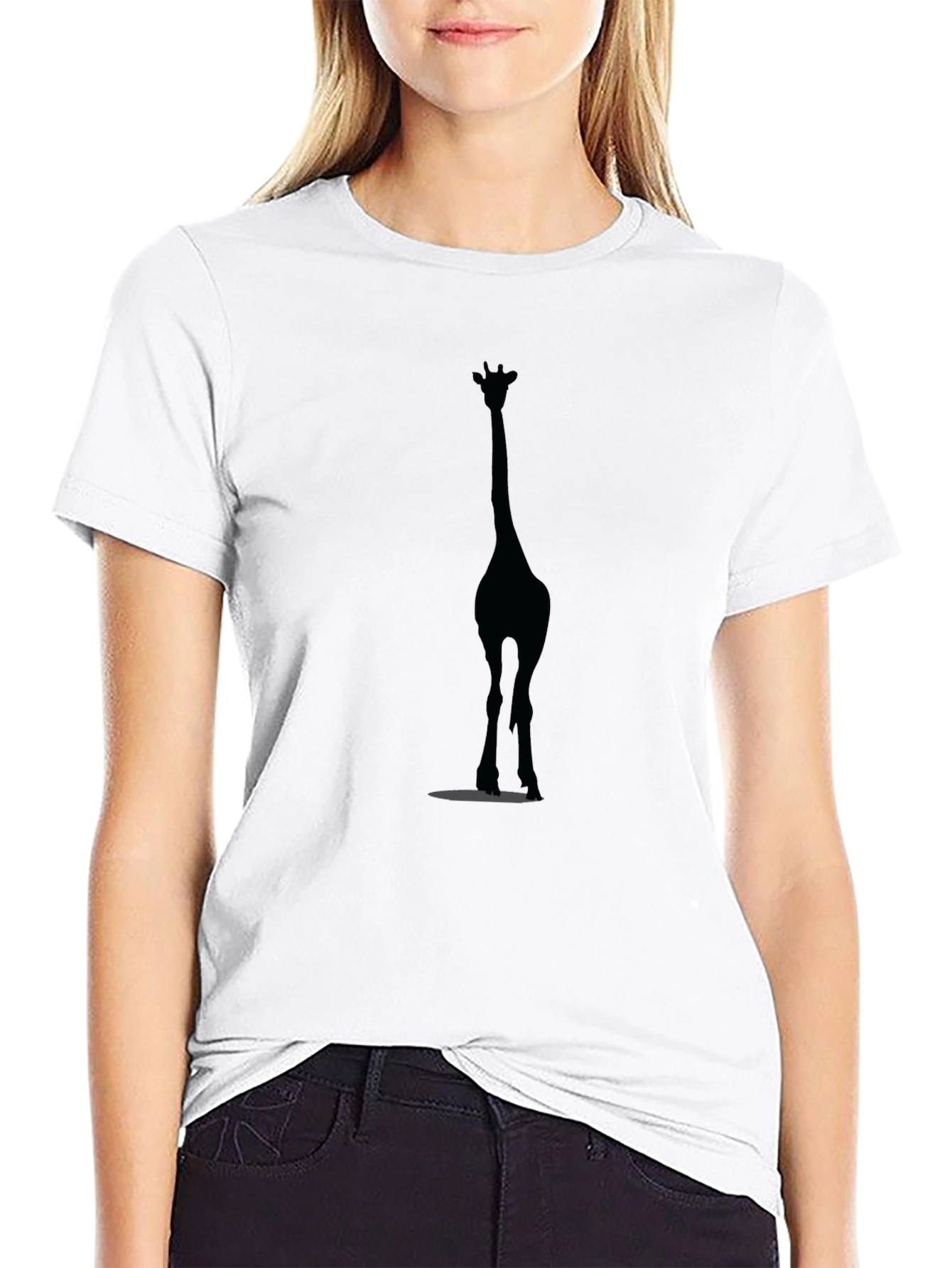 Black Giraffe Silhouette Black T-Shirt view 9