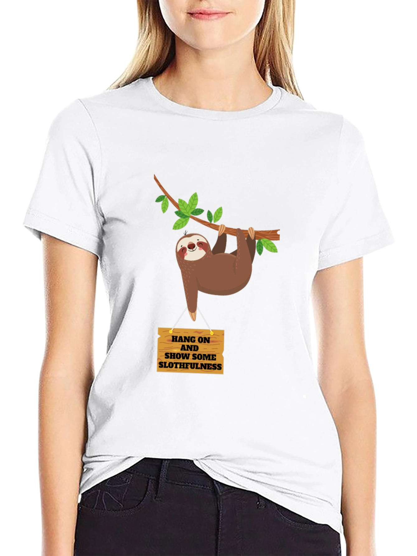 Black Funny Sloth T-Shirt - Hang On, Show Some Slothfulness view 9