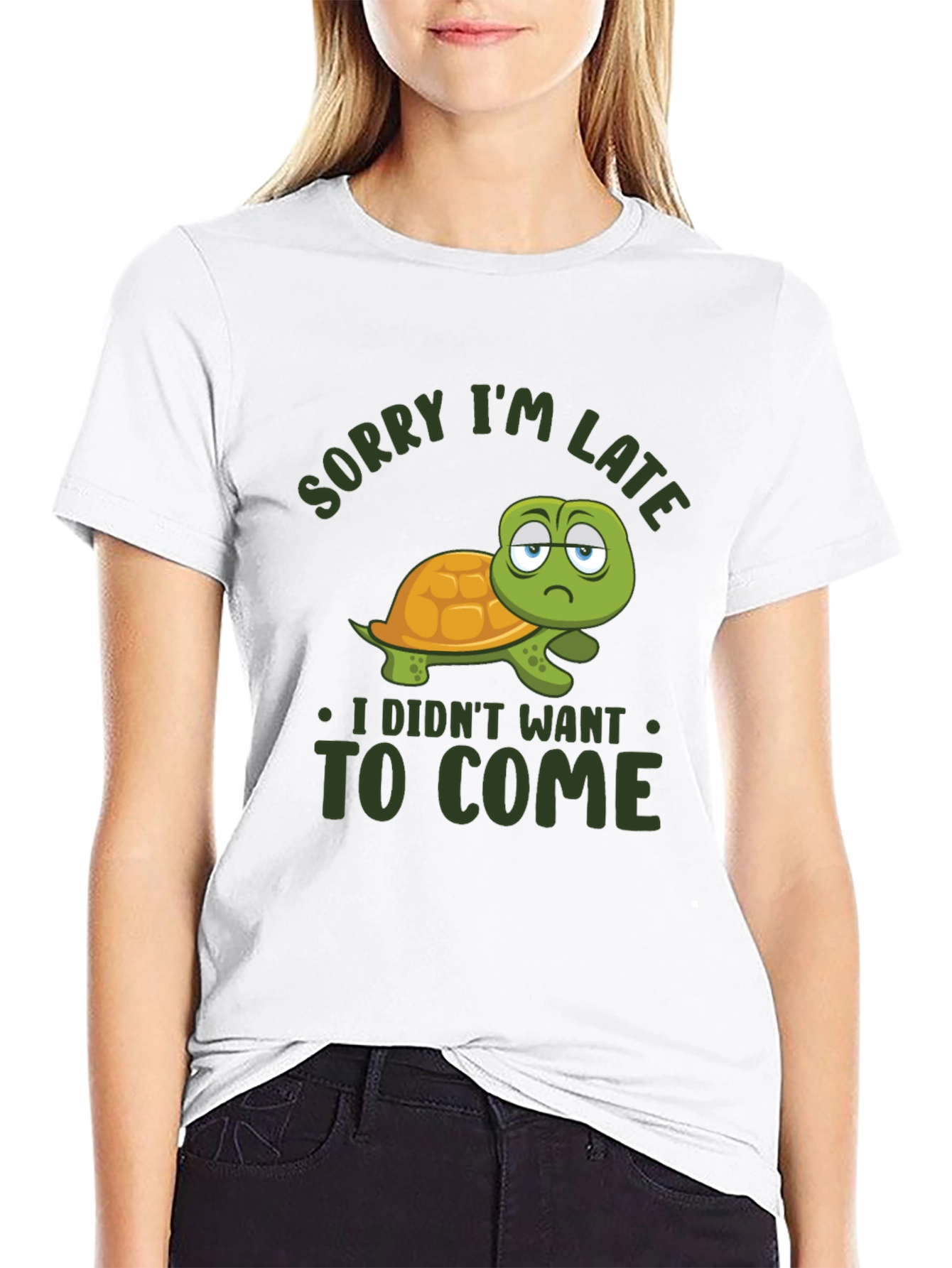 Black Funny Turtle Sorry I'm Late Graphic T-Shirt view 9
