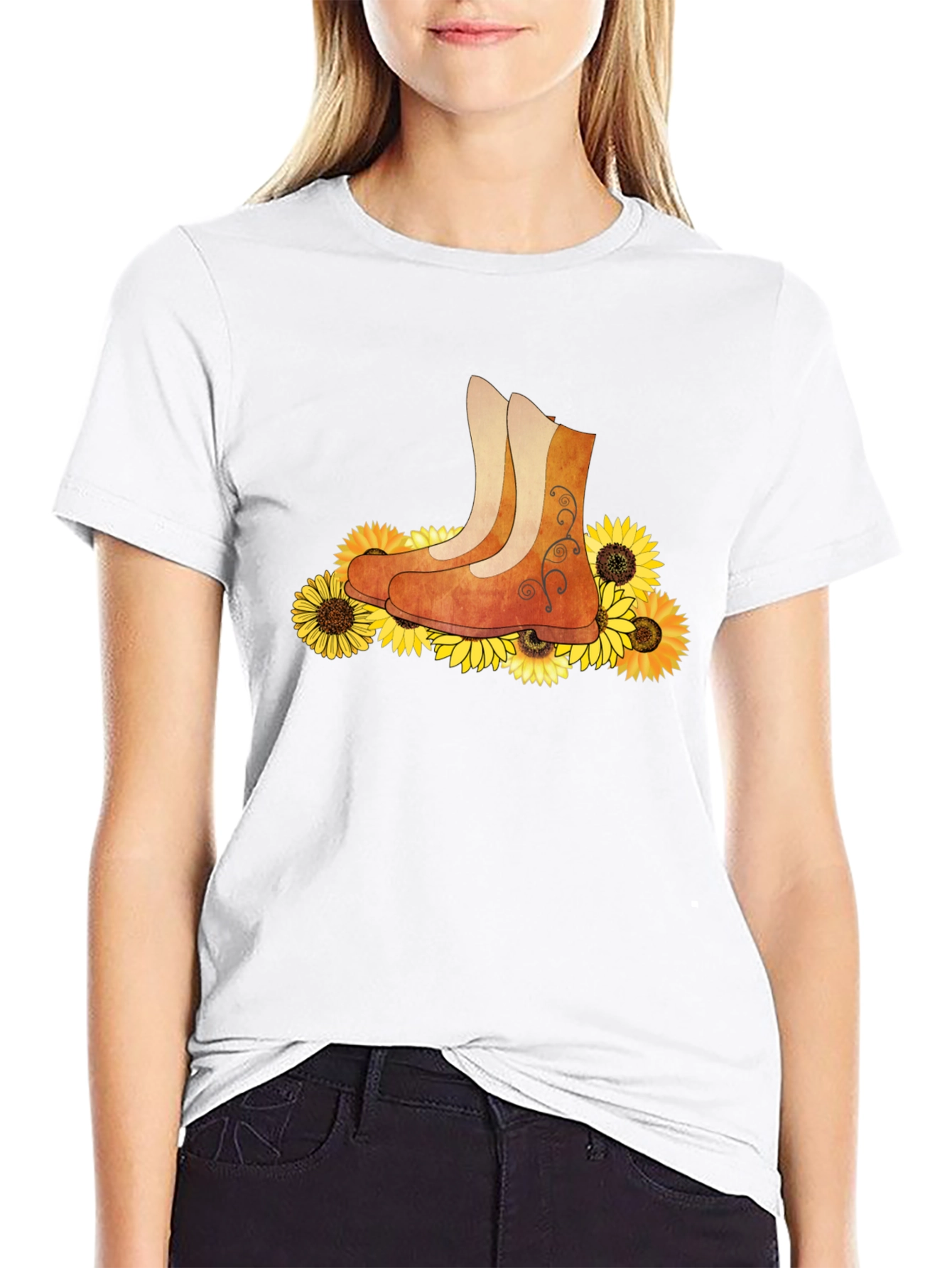 Black Sunflower Boots Graphic T-Shirt view 9