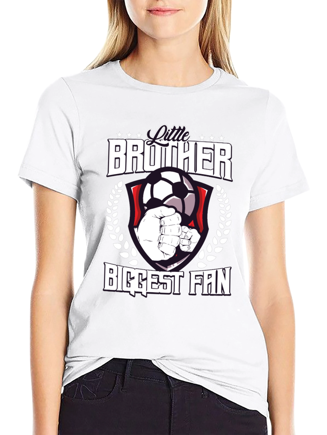 Black Little Brother Biggest Fan Soccer T-Shirt view 9